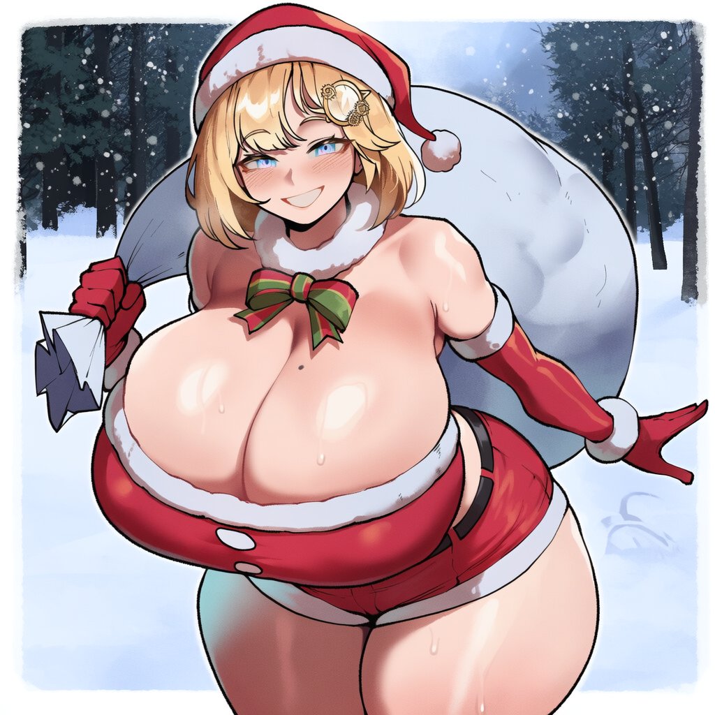 1girls, ai generated, ameanon, blonde hair, blue eyes, christmas, christmas outfit, hololive, hololive english, huge ass, huge breasts, tagme, thick thighs, virtual youtuber, watson amelia