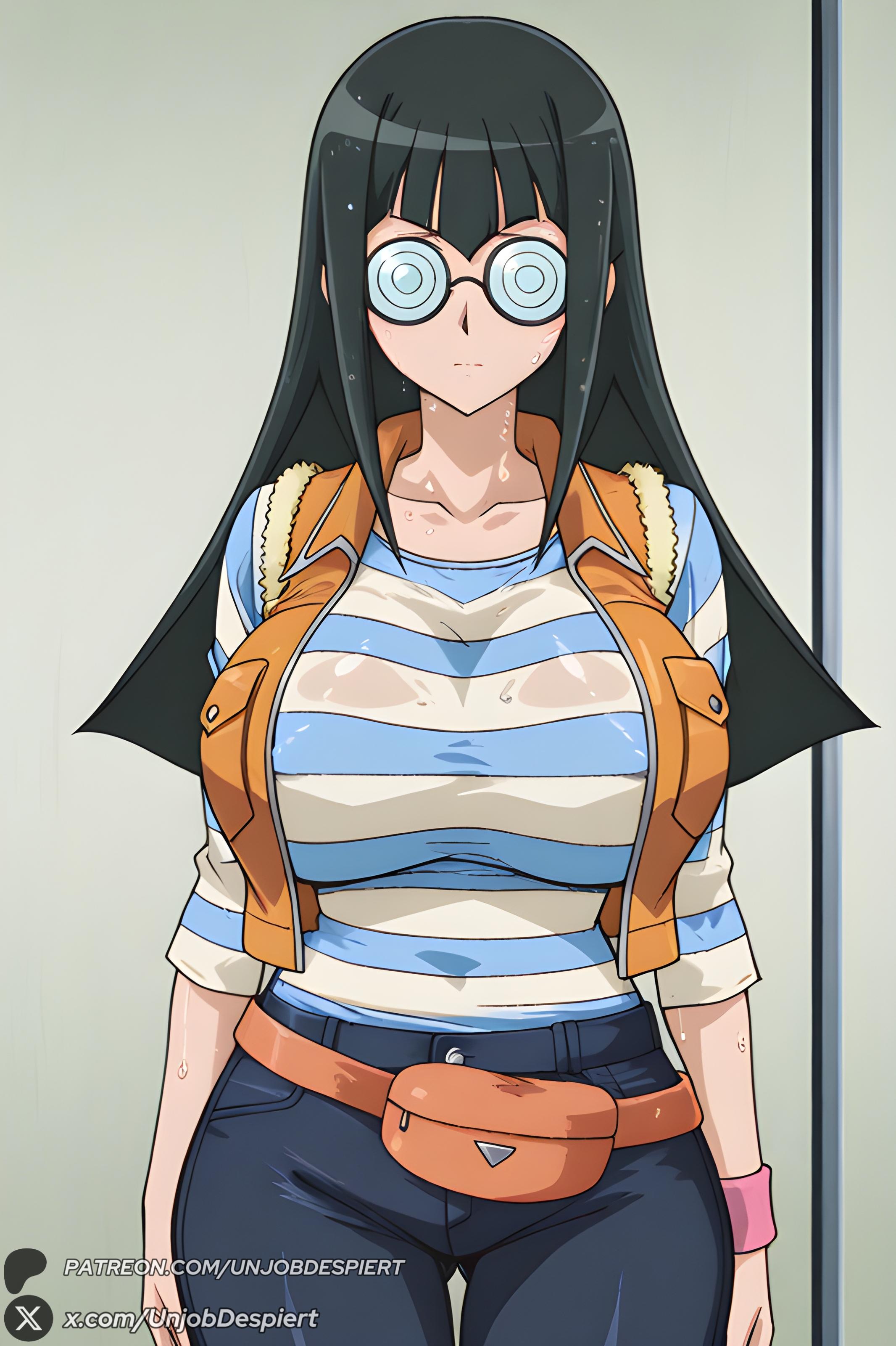1female, 1girls, 2025, ai generated, artist name, bangs, belt, big ass, big breasts, black hair, breasts, carly carmine, carly nagisa, coke-bottle glasses, curvy, denim, female, female only, glasses, hi res, high quality, high resolution, highres, huge ass, huge breasts, jacket, jeans, large breasts, long hair, looking at viewer, pants, patreon, patreon username, safe for work, shirt, solo, striped, striped shirt, unjobdespiert, vest, watermark, web address, wet, wet clothes, yu-gi-oh!, yu-gi-oh! 5d's
