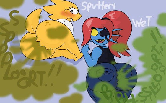 alphys, brappycatty, deltarune, fart, fart cloud, female, sunniefunnie, undertale, undyne
