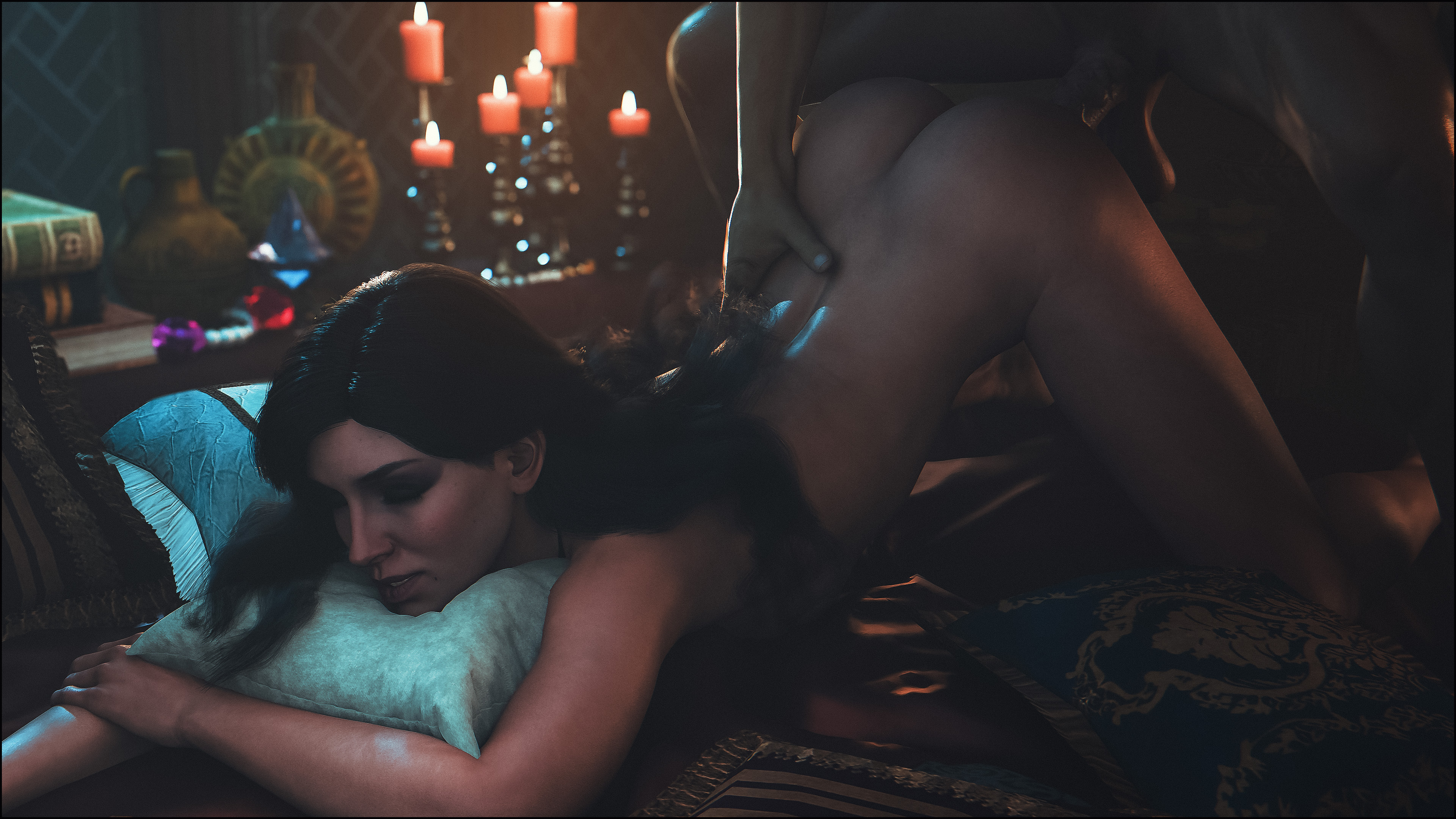 1boy, 1girls, 3d, brown hair, female, from behind, heterosexual, light-skinned female, light-skinned male, male, nude, sex, straight, the witcher (series), the witcher 3: wild hunt, tomoganim, yennefer