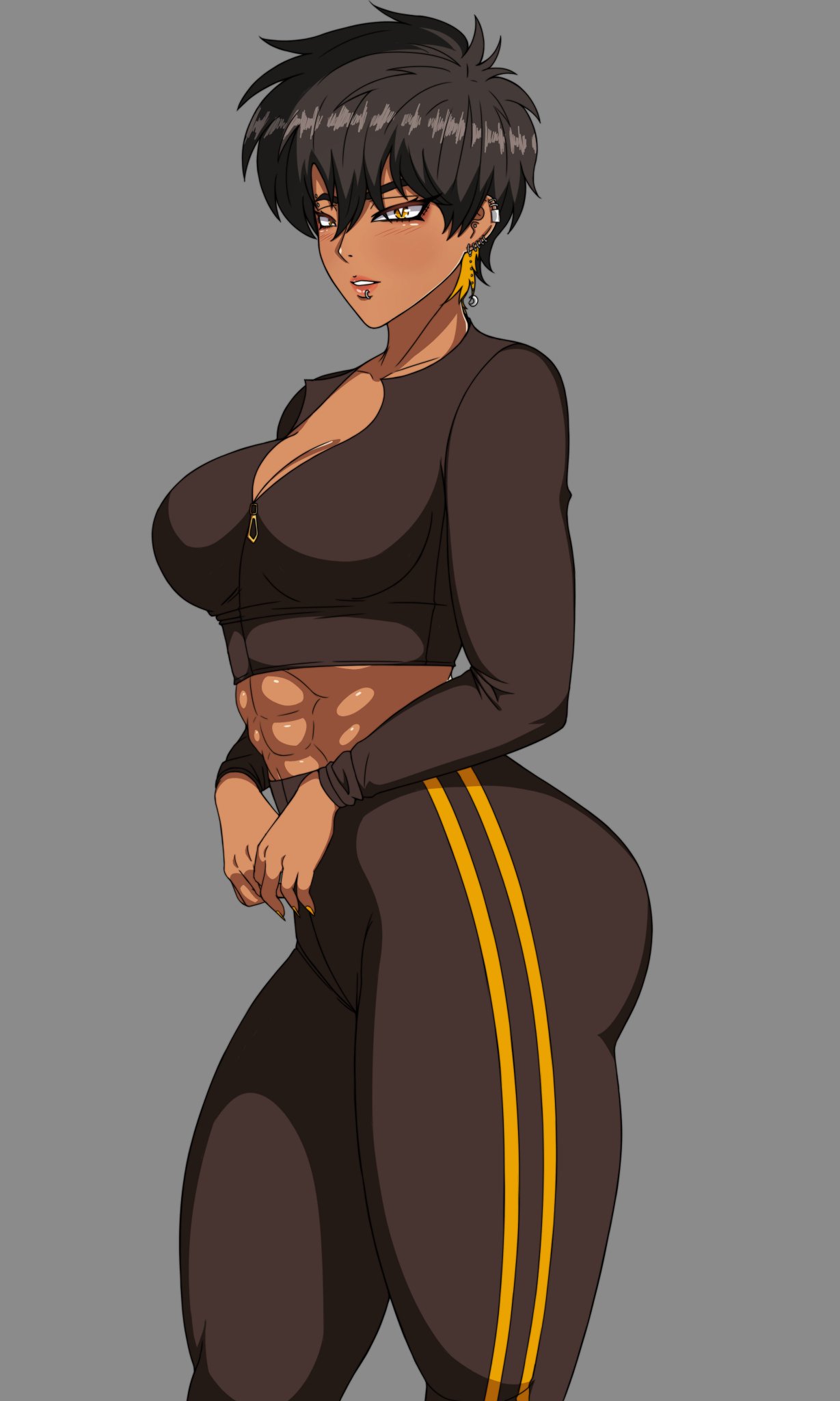 1girls, abs, bare midriff, big ass, big breasts, big thighs, breasts, curvaceous, curvy, curvy figure, dark skin, dark-skinned female, demon dog, digital media (artwork), female, hips, hourglass figure, huge ass, huge breasts, huge thighs, large ass, large breasts, large thighs, legs, mature, mature female, slim waist, thick, thick hips, thick legs, thick thighs, thighs, thighs bigger than head, tomoe tsukishima (demon dog), voluptuous, waist, wide hips, wide thighs