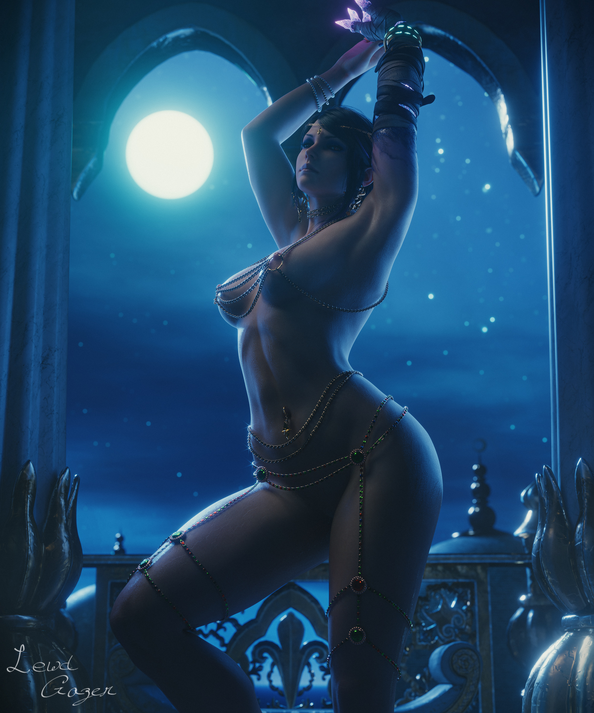 1girl, 1girls, 3d, alternate version available, ass, bandai namco, big ass, breasts, egyptian, egyptian clothes, egyptian clothing, egyptian female, exotic, exotic dancer, female, female only, hi res, jewelry, legs, lewdgazer, medium breasts, mostly nude, mostly nude female, namco, namco bandai, nipples, perky breasts, standing, standing up, tekken, tekken 8, thick thighs, thighs, twitter, voluptuous, zafina (tekken)