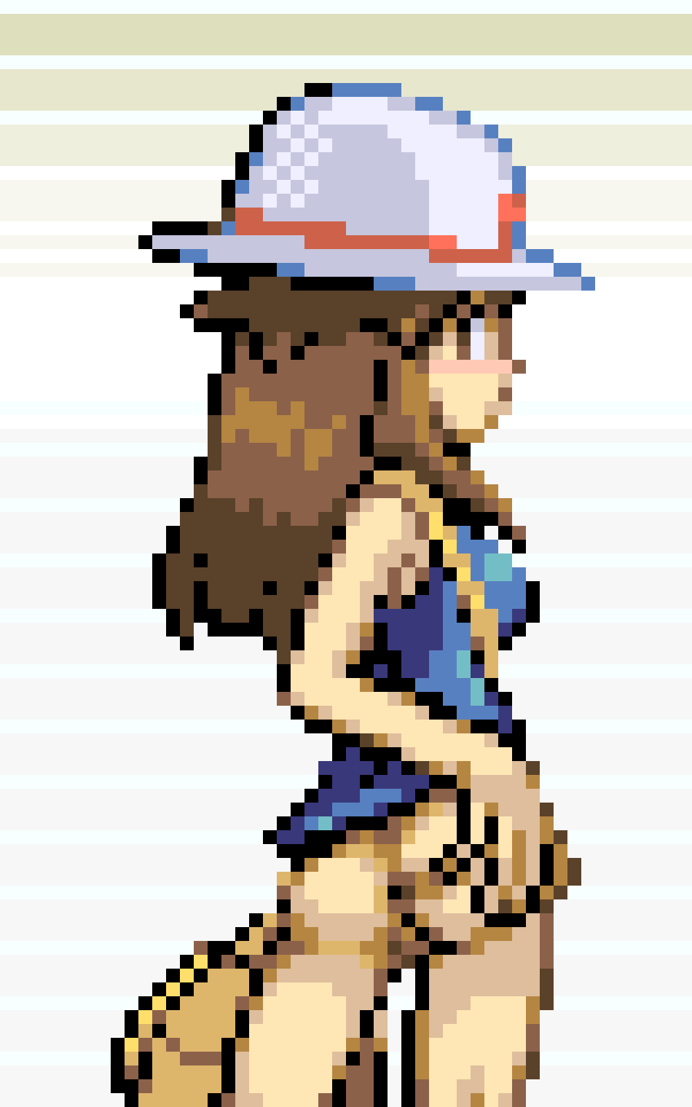 1girl, accurate art style, anus, ass, bottomless, brown eyes, brown hair, butt, female, female only, leaf (pokemon), looking back, on model, pixel art, pokemon, pokemon firered and leafgreen, pokemon frlg, saiwai hiroshi, spread ass, vagina