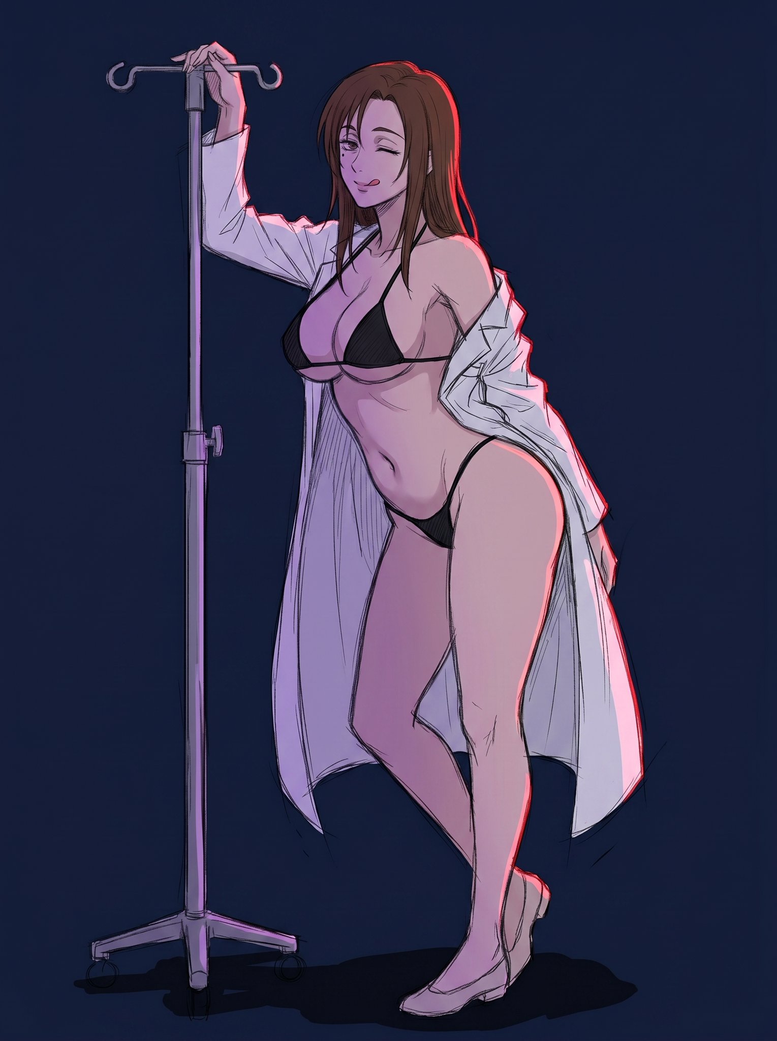 1girls, bikini, coat, dewspire, doctor, female, female only, jujutsu kaisen, shoko ieiri, tongue out, wink