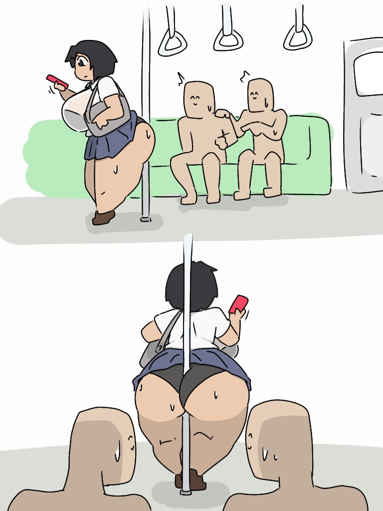 1girls, 2boys, 2d, 2d (artwork), ass, ass focus, bag, bbw, between ass, between buttocks, big ass, big breasts, big butt, black bra, black eyes, black hair, black panties, black underwear, bra, bra visible through clothes, breasts, bubble ass, bubble butt, busty, chair, chiaki san (shovocklley), chubby, chubby female, collared shirt, curvaceous, curvy, curvy female, curvy figure, dumptruck ass, dumptruck butt, exposed ass, exposed underwear, fat ass, female, female focus, handbag, holding, holding object, holding phone, huge ass, huge breasts, huge butt, large ass, large breasts, medium hair, miniskirt, multiple boys, object between ass, original, original character, panties, phone, pole, pole between ass, public, public transportation, see-through, short hair, shovocklley, sideboob, sitting, skirt, soaked, straight, subway, sweat, sweating, sweaty, sweaty ass, sweaty body, sweaty breasts, sweaty butt, tagme, thick ass, thick thighs, thighs, tight clothing, tight fit, train, underwear, voluptuous, voluptuous female, wet shirt, white shirt