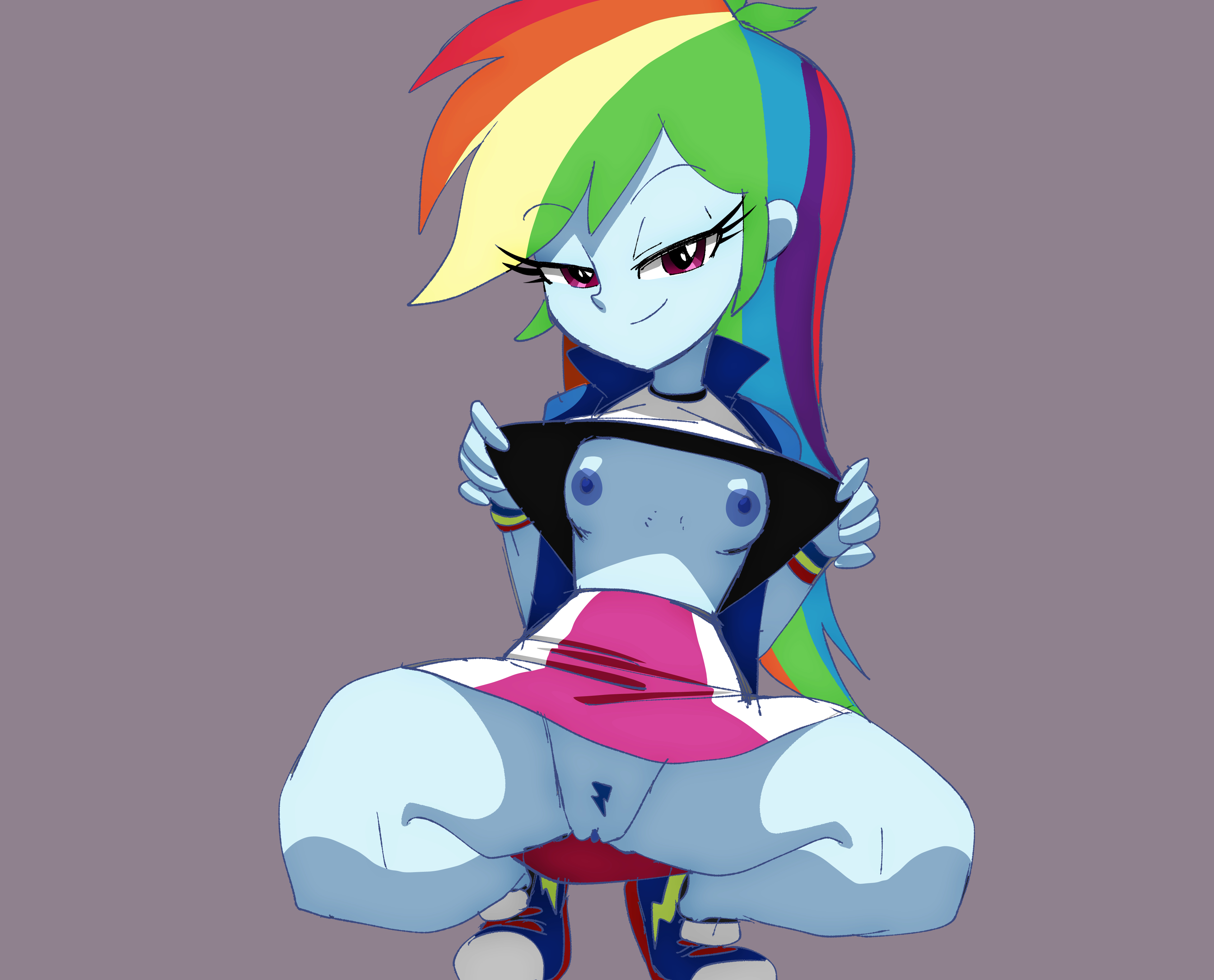 1girls, coolerinker, equestria girls, flashing breasts, flashing pussy, inker comics, inkershike, miniskirt, my little pony, my little pony equestria girls, nipples, no panties, pink skirt, pussy, pussy out, rainbow dash (eg), rainbow dash (mlp), rainbow hair, tagme, tits out, upskirt