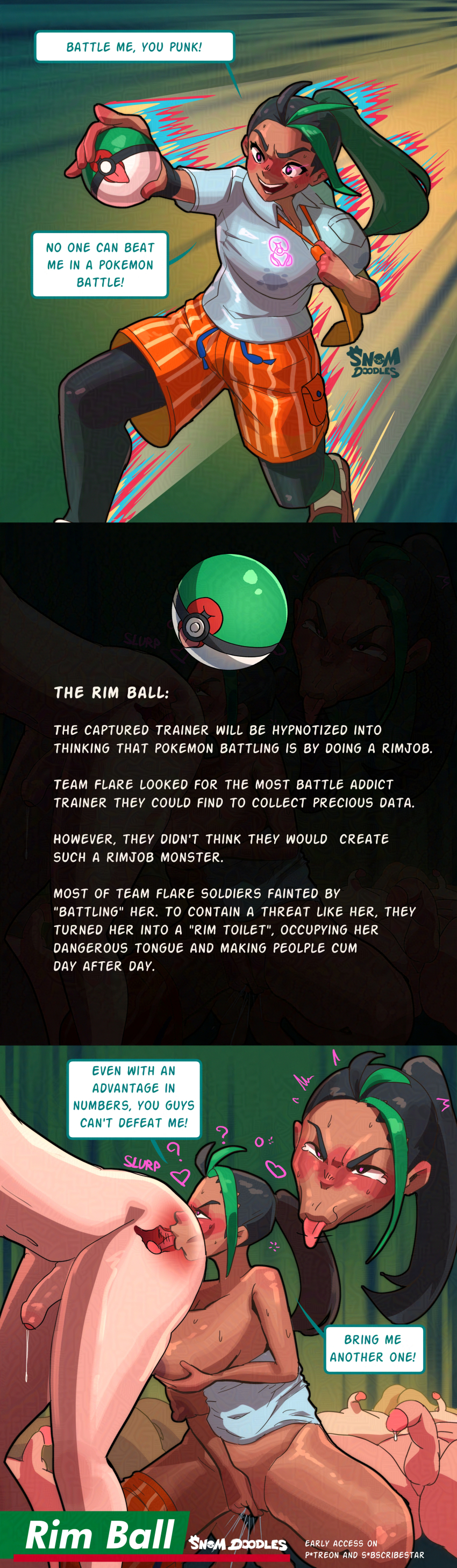 1girls, altered common sense, bad end, captured, comic, defeated female, deflowering, degrading, english text, female, first kiss, hypnosis, large breasts, male, masturbation, mind alteration, mind control, multiple boys, nemo (pokemon), nemona (pokemon), nude, penis, pokeball, pokemon, pokemon sv, rimjob, saliva on anus, shorts around one leg, snomdoodles, squirting, text, tongue out, unaware hypnosis, undressing