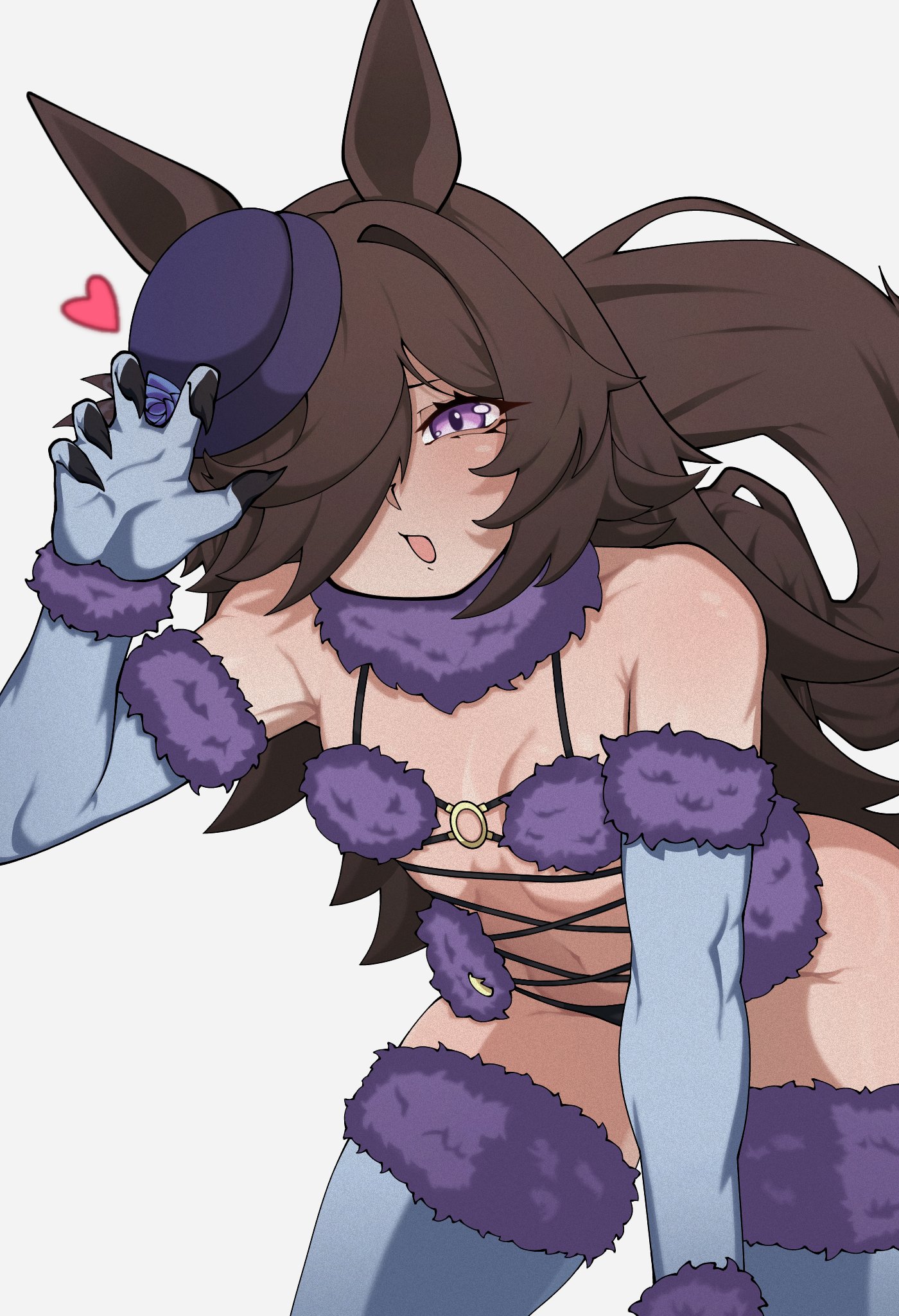 1girls, brown hair, female, glasscrow, horse ears, horse girl, horse tail, purple eyes, rice shower (umamusume), solo, thick thighs, thighhighs, thighs, umamusume