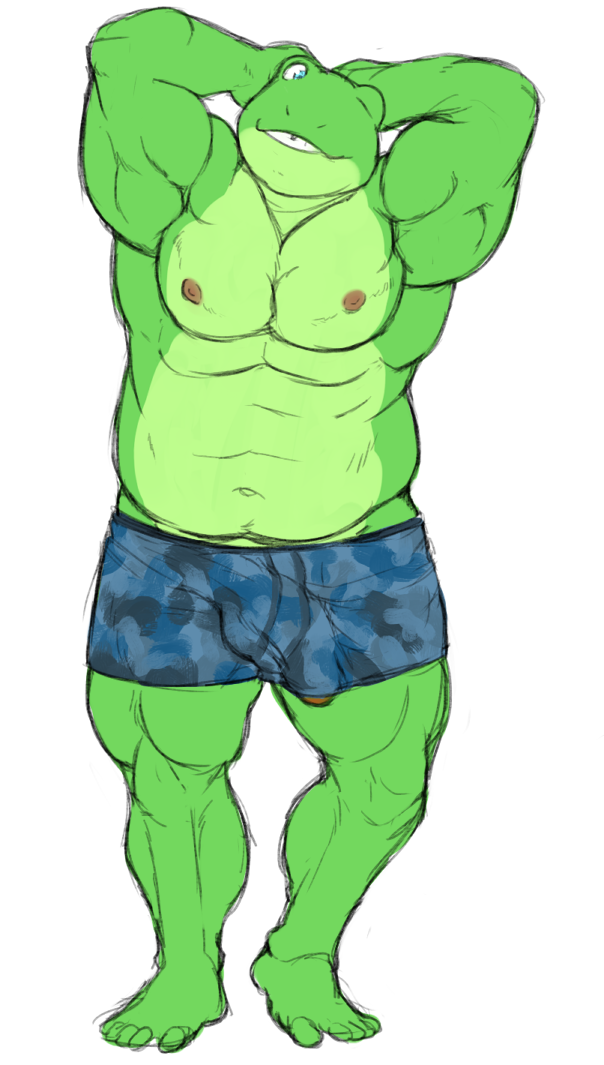 1boy amphibian anthro barefoot boxer_briefs bulge camo clothing flat_colors front_view low-riding male male_only musclegut muscular navel nintendo one_eye_closed pecs penis penis_outline penis_through_leghole pinup plantigrade poking_out pose raised_arm sketch slippy_toad solo standing star_fox tight_clothing toad underwear video_games wink wkd