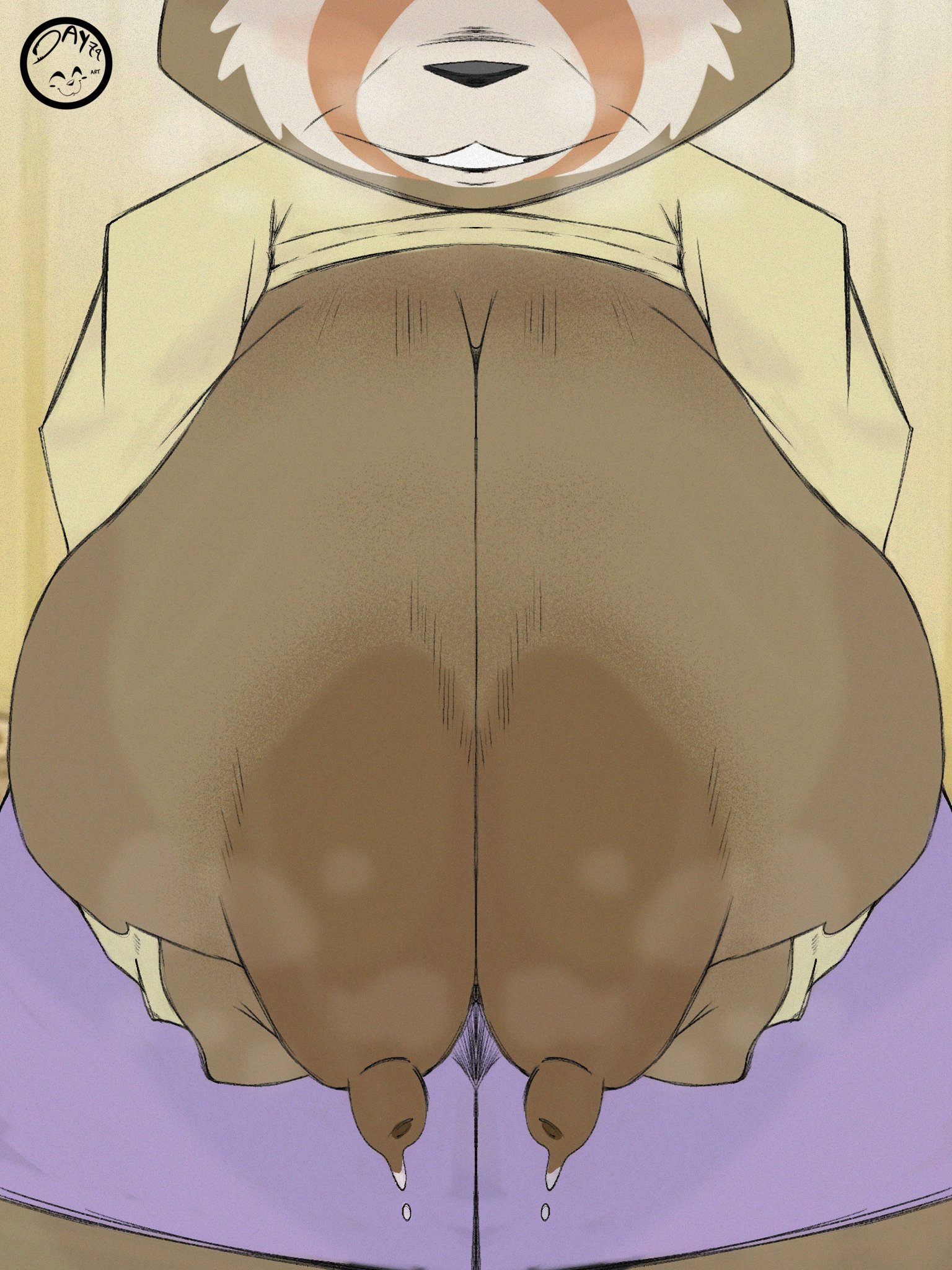 1girls, 2d, aggressive retsuko, aggretsuko, anthro, areolae, big areola, big breasts, breast focus, breasts, breasts out, day74art, exposed breasts, female, female only, hands on breasts, huge breasts, large breasts, mature, mature female, mature woman, milf, mother, nipples, presenting, presenting breasts, red panda, retsuko's mother, smile, solo, solo female, steam, steaming body, steamy