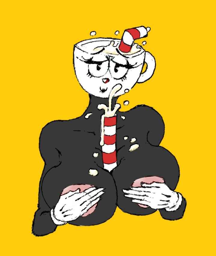 1girls areola black_skin covering_nipples cuphead cuphead_(game) eyelashes female female_only gloves guarana_taravana huge_breasts lipstick paizuri rule_63 smile