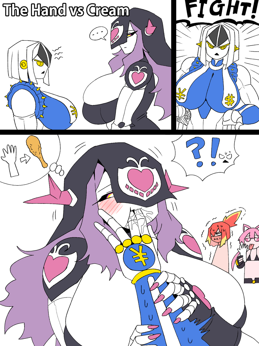 4girls, big breasts, black sclera, blush, blushing, bra, cat ears, catgirl, cream (jjba), diamond is unbreakable, female, female only, fire, hungry, jojo's bizarre adventure, killer queen, large breasts, licking hand, magician's red, mannungei, pink hair, purple hair, red hair, rule 63, stardust crusaders, sucking fingers, sucking hand, the hand (jjba), white hair, yellow eyes, yellow highlights, yuri