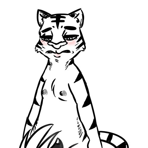 2016 anthro black_and_white blush cheek_tuft chest_tuft cunnilingus disney fan_character feline female flat_chest flat_chested half-closed_eyes hugh_muskroura inkyfrog looking_down male mammal monochrome nipples nude oral restricted_palette sex simple_background size_difference skunk standing stella_(inkyfrog) straight tiger tuft vaginal_penetration white_background zootopia