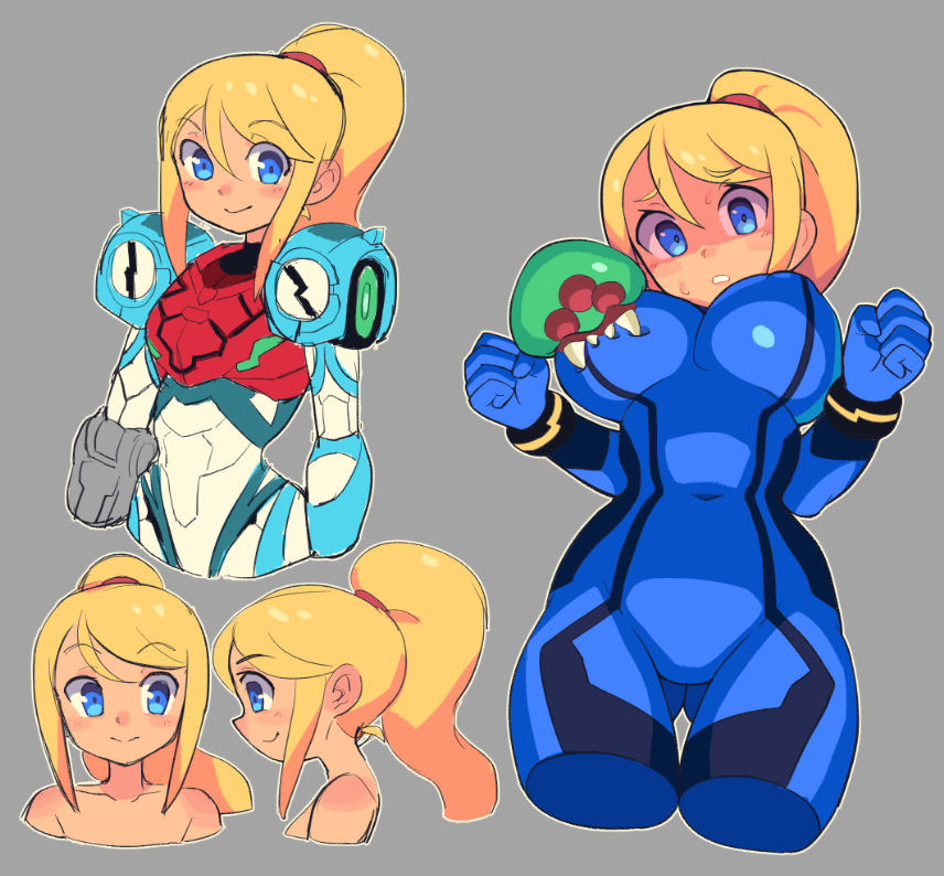 1girls ass_visible_through_thighs baby_(metroid) belly_button belly_button_visible_through_clothing big_breasts blonde_hair blue_eyes blush blushing bodysuit breast_sucking breasts cute female female_only human_on_feral looking_at_viewer metroid metroid_(creature) metroid_dread nintendo nipple_bulge nipples_visible_through_clothing ponytail samus_aran slammo solo sucking sweat tagme thick_thighs tight_clothes tight_clothing tight_fit zero_suit zero_suit_samus