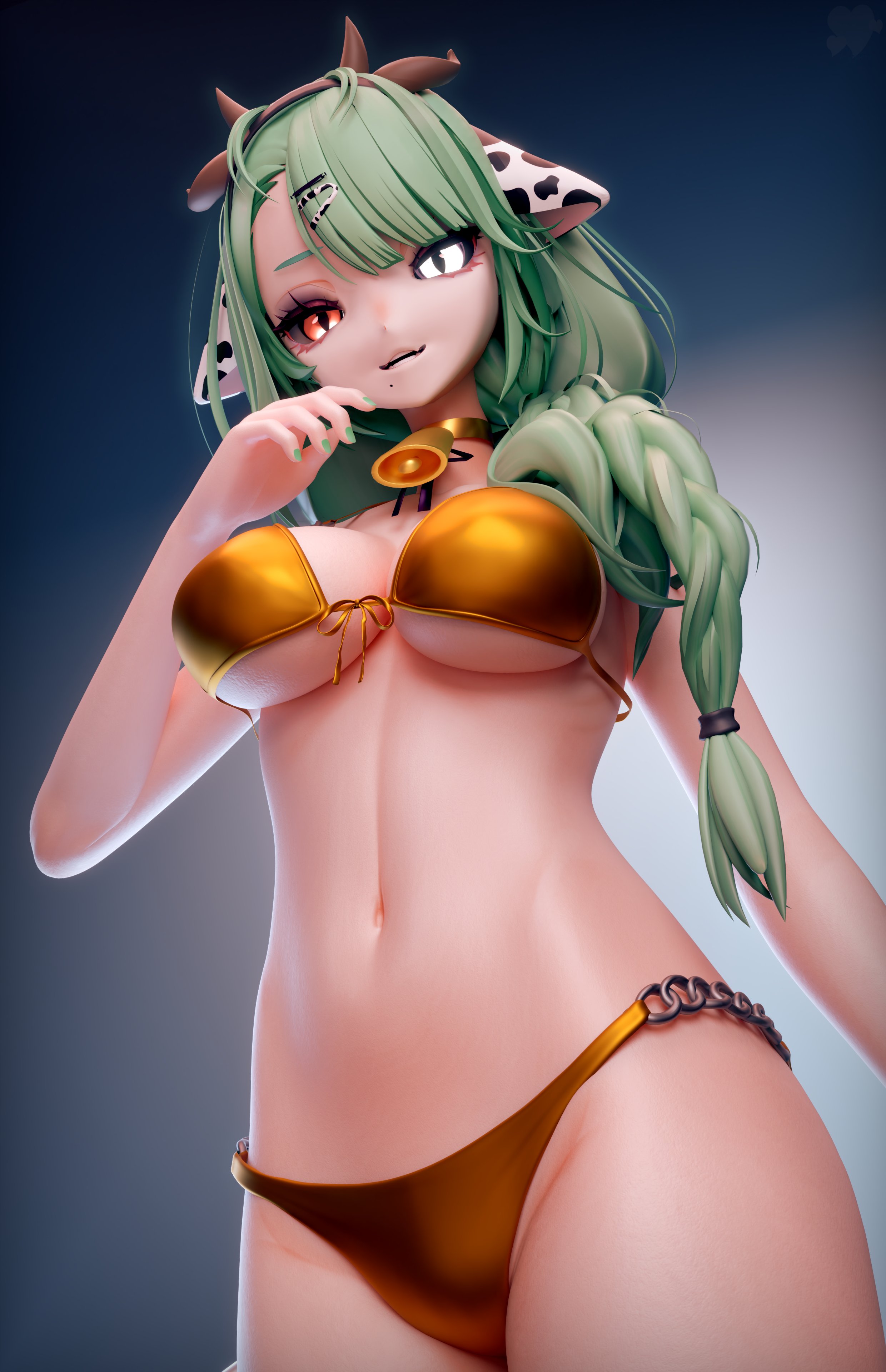 1girls, bikini, crelly, female, female only, gold bikini, indie virtual youtuber, light skin, light-skinned female, pippersad, virtual youtuber, vtuber