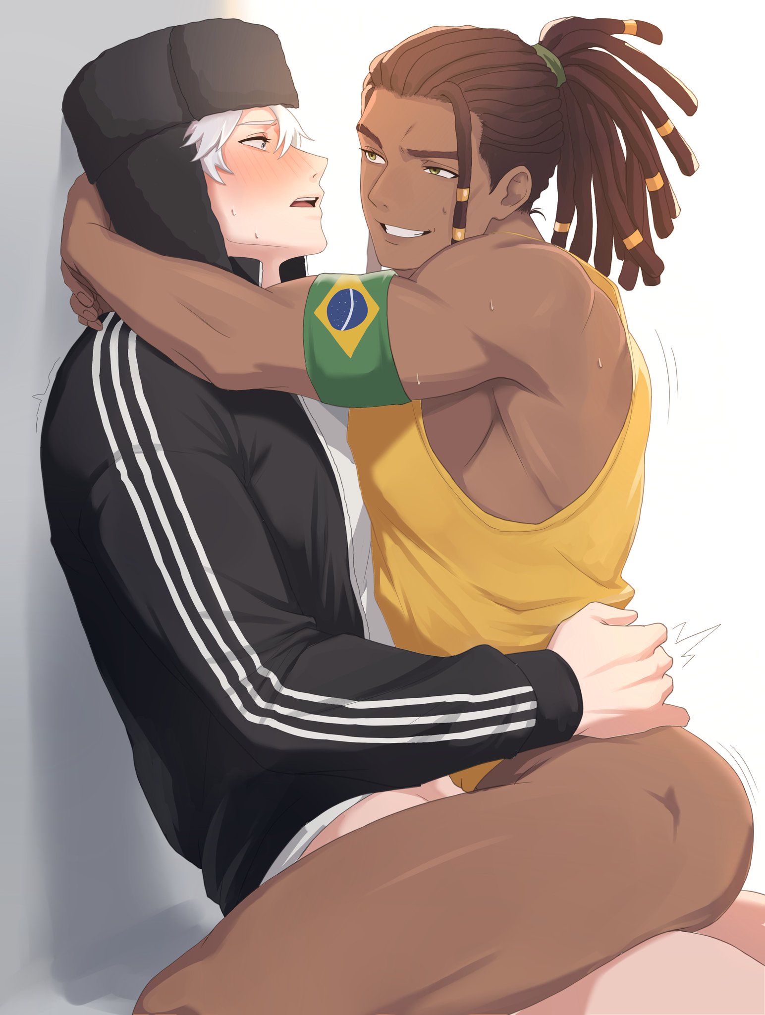 2boys, brazil, brazilian, brazilian male, countryhumans, countryhumans boy, countryhumans oc, countrypersons, dark skin, dark-skinned male, dark-skinned sub, eric666o, gay, gay couple, light skin, light-skinned male, light-skinned male/dark-skinned male, male, male only, male/male, russia, russian, russian male, saliva string, yaoi