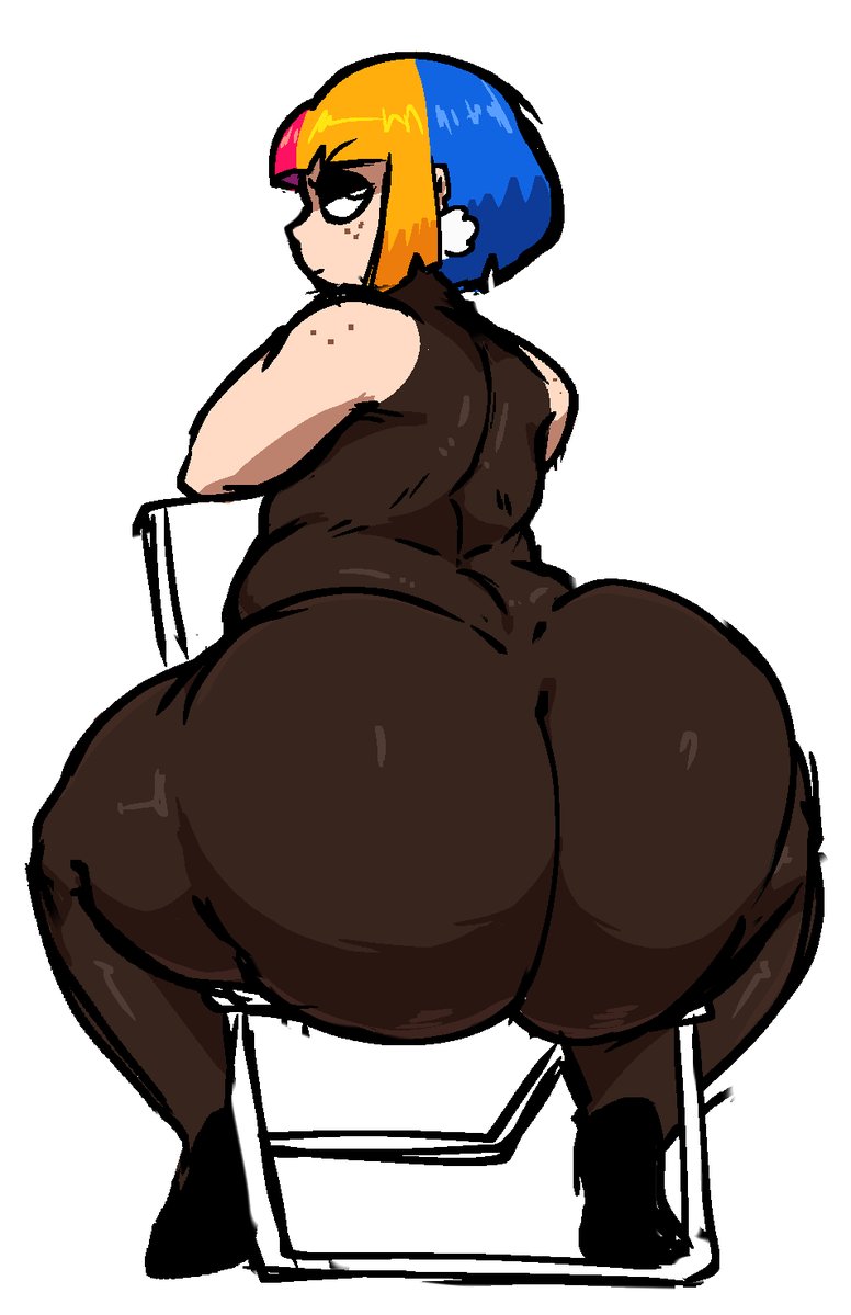 1girls, 2026, 2d, 2d (artwork), alternate version available, annoyed, annoyed expression, ass, ass focus, big ass, big butt, chair, chica's magic rainbow, chica's magic rainbow (human), clothed, clothing, color, colored, digital drawing (artwork), digital media (artwork), ear ring, fat ass, fat butt, female, female focus, female only, five nights at freddy's, freckles, huge ass, huge butt, large ass, large butt, light skin, light-skinned female, looking at viewer, looking back, multicolored hair, nanodude78, shoes, sitting, sitting on chair, skin tight, skin tight suit, solo, solo female, solo focus, thick ass, thick butt, thick thighs, thighs