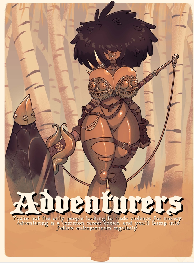 adventurer almost_naked belt_collar big_ass big_breasts big_hair bikini black_hair bra_armor choker collar damaged_clothes english english_text fantasy fluffy_hair giant_hammer gloves hair_over_eyes hammer impractical_armor jack_cayless outdoors outside practically_nude rapscallion rapscallion_art rapscallion_games revealing revealing_clothes ripped_clothing skimpy skimpy_clothes text thick_thighs thighhighs tree trees ttrpg vice_&_violence weapon wide_hips