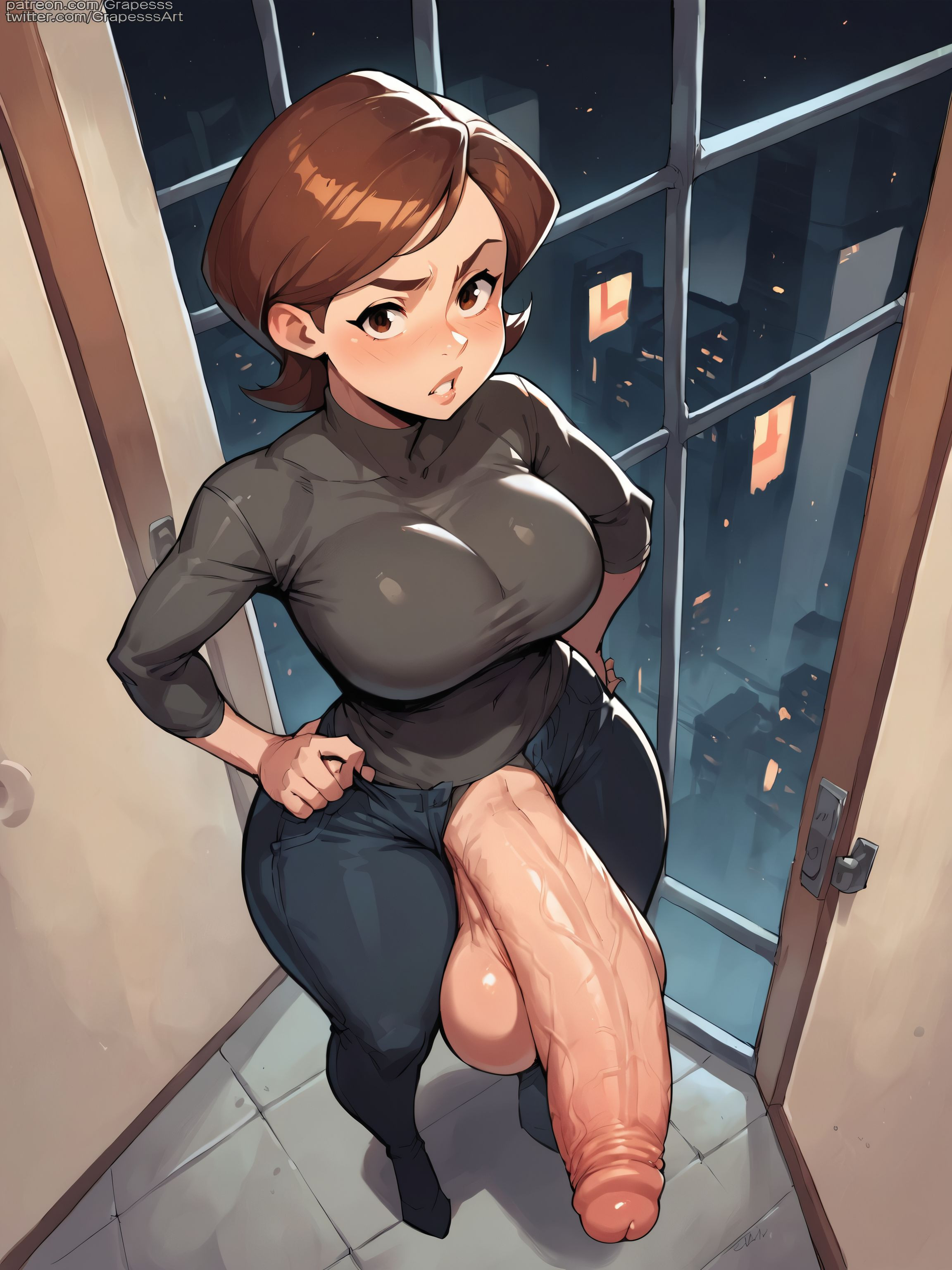 1futa, ai generated, ass, balls, big ass, big balls, blush, breasts, erection, foreskin, futanari, grapesss, helen parr, huge breasts, huge cock, intersex, large penis, looking at viewer, mommy, navel, nude, penis, solo, solo futa, testicles, the incredibles, thighs, uncensored, uncircumcised, veins, veiny penis
