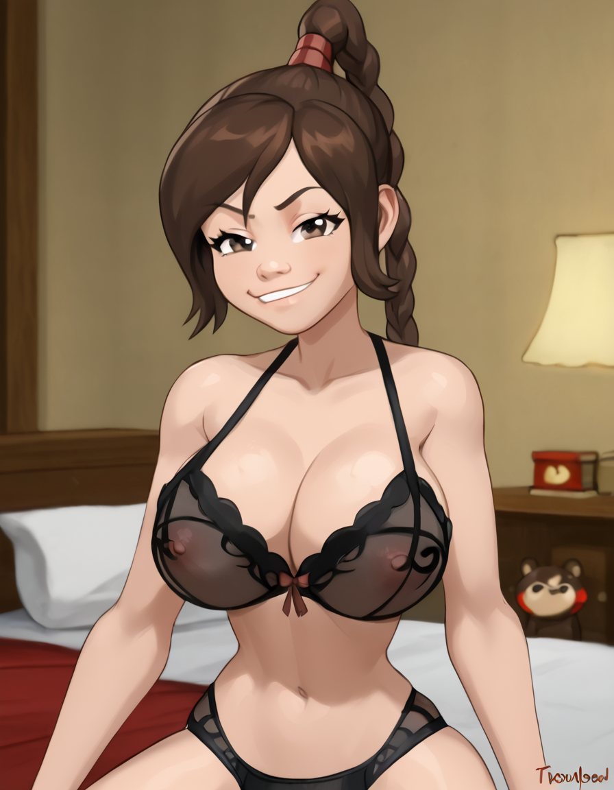 ai_generated avatar_the_last_airbender black_lingerie smug ty_lee voloeil