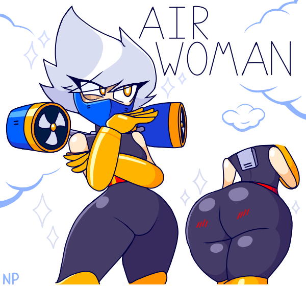 1girls air_man android_girl armor ass ass_focus back_view big_ass big_butt blushing_butt butt_focus clouds front_view genderswap_(mtf) gloves golden_eyes masked_female mega_man mega_man(classic) mega_man_2 nocklepie robot robot_girl robot_master rule_63 silver_hair skintight_bodysuit solo solo_female tagme thick_ass thick_thighs wide_hips