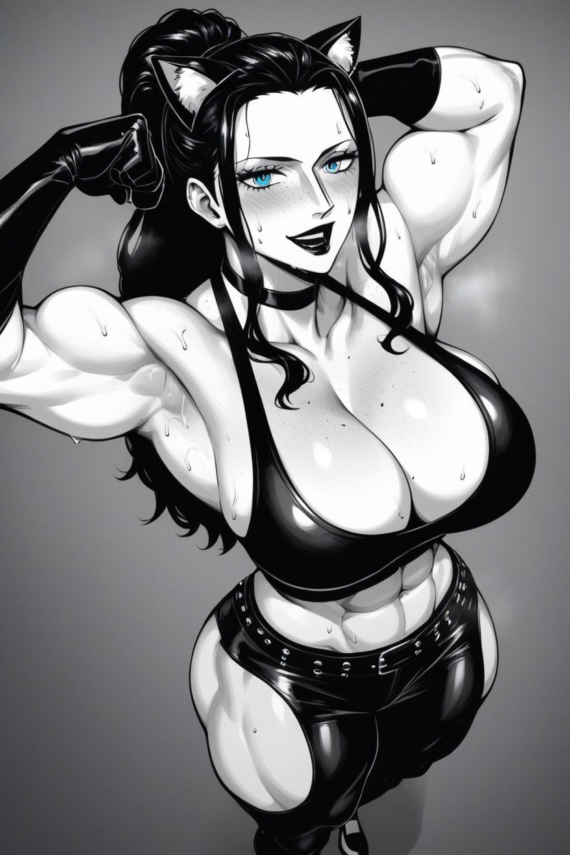 armpits arms_up bodybuilder female female_only fitness goth goth_girl nico_robin one_piece sexy_armpits strong_woman sweat themix182