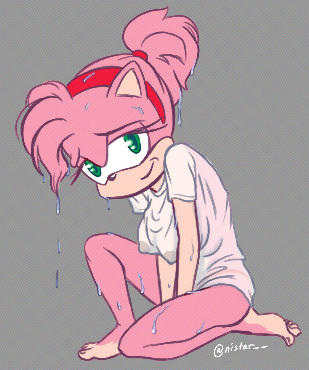 1girls amy_rose anymatur female furry nipples ponytail sega shirt sonic_(series) wet wet_shirt