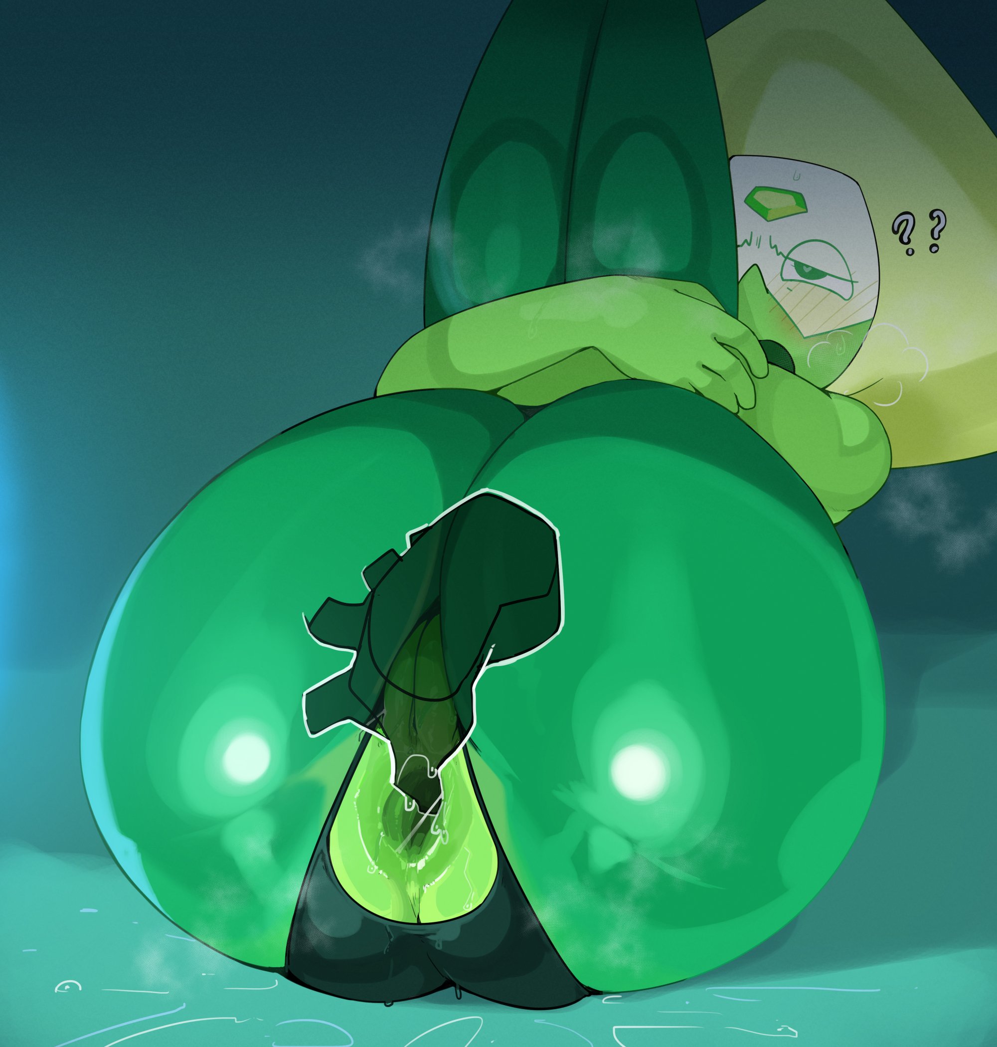 1girls, anal, anal access, ass, backless panties, big ass, blush, cartoon network, confused, crotchless panties, digital media (artwork), embarrassed, female, female only, fingering, fingering ass, gaping, gaping anus, gem, gem (species), green anus, green body, green pussy, green skin, legs together, legs up, mdthetest, peridot (steven universe), presenting anus, presenting hindquarters, presenting pussy, pussy, ripped clothing, steam, steven universe, thumb in ass