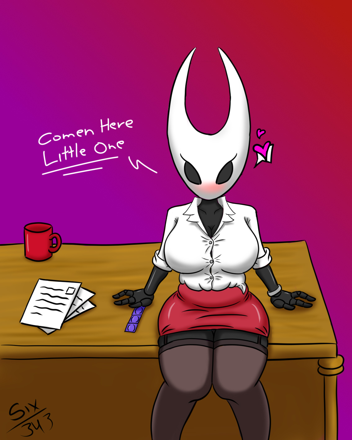 1girls, big breasts, breasts, condom, female, hollow knight, hornet (hollow knight), simple background, six343, teacher, text, video games