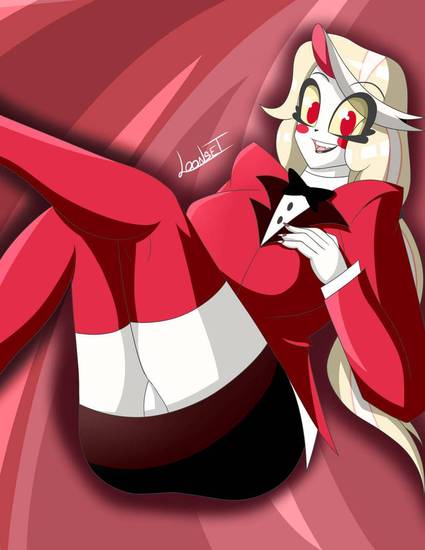 big_butt blonde_hair charlie_morningstar_(hazbin_hotel) demon demon_horns hazbin_hotel panties_under_skirt red_eyes smiling