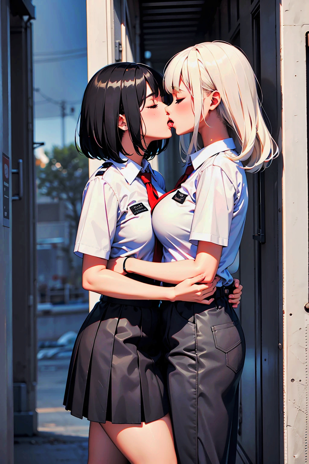 2girls ai_generated big_breasts lesbian_kiss seaart.ai tongue_kiss yuri