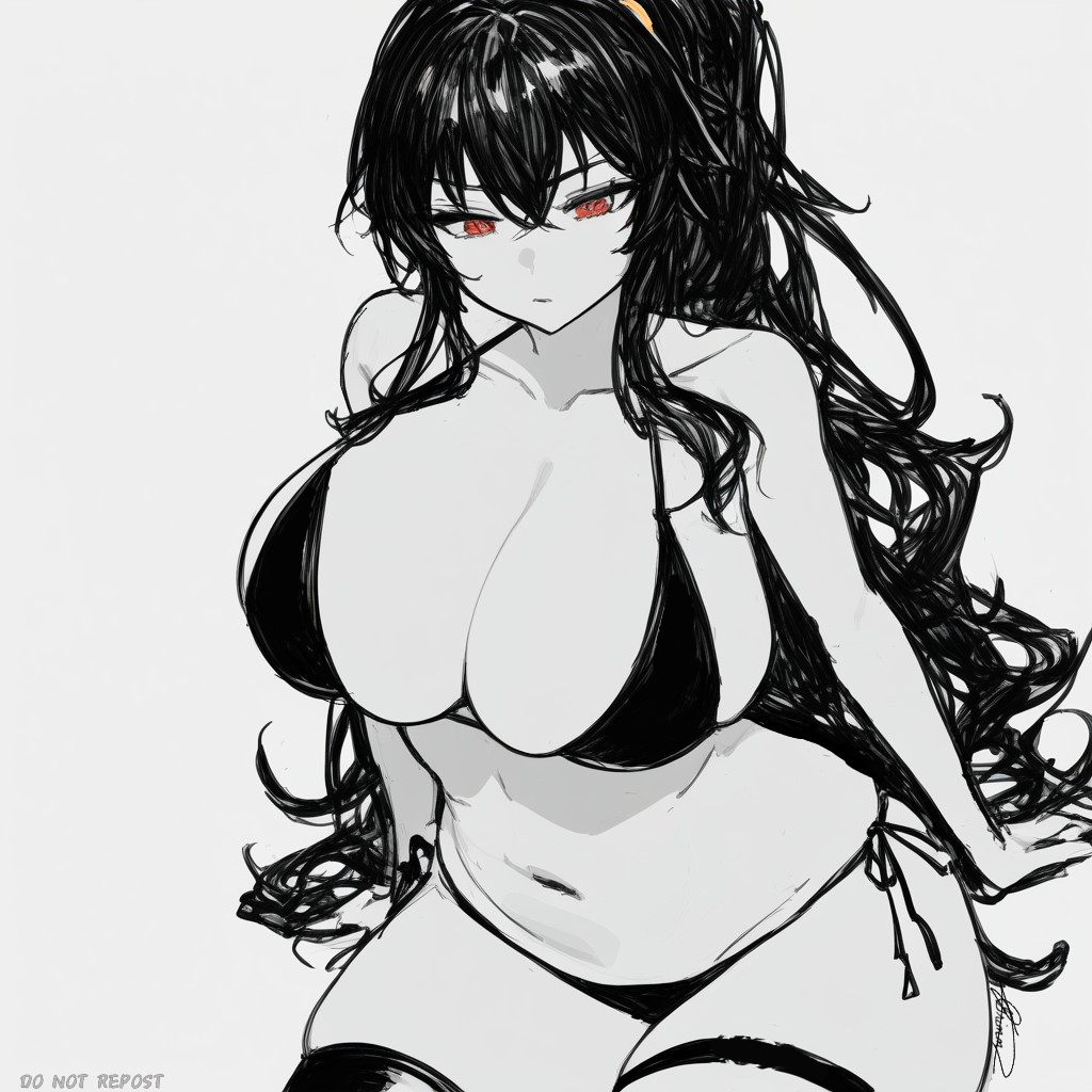 attractive breasts confused huge_breasts library_of_ruina project_moon red_eyes sketch solo solo_female thighs xiao_(library_of_ruina)