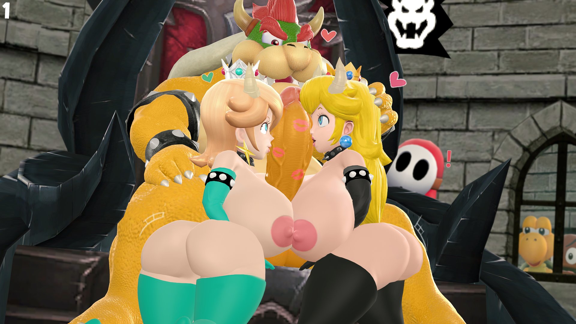 2023, 2girls, 3d, 3d (artwork), ass, bad end, big ass, big breasts, big butt, blonde hair, blue eyes, bowser, breasts, broken rape victim, captured heroine, collaborative fellatio, collar, corrupted, corruption, double paizuri, dra111 (artist), dragon316, erect nipples, female, femsub, goomba, huge breasts, imminent oral, koopa troopa, large breasts, licking penis, lipstick mark, lipstick on penis, make up, makeup, male, mario (series), mind break, nipples, one eye covered, one eye obstructed, penis, princess peach, princess rosalina, rape, red lips, red lipstick, shy guy, spiked collar, straight, super mario bros., white skin, yellow hair