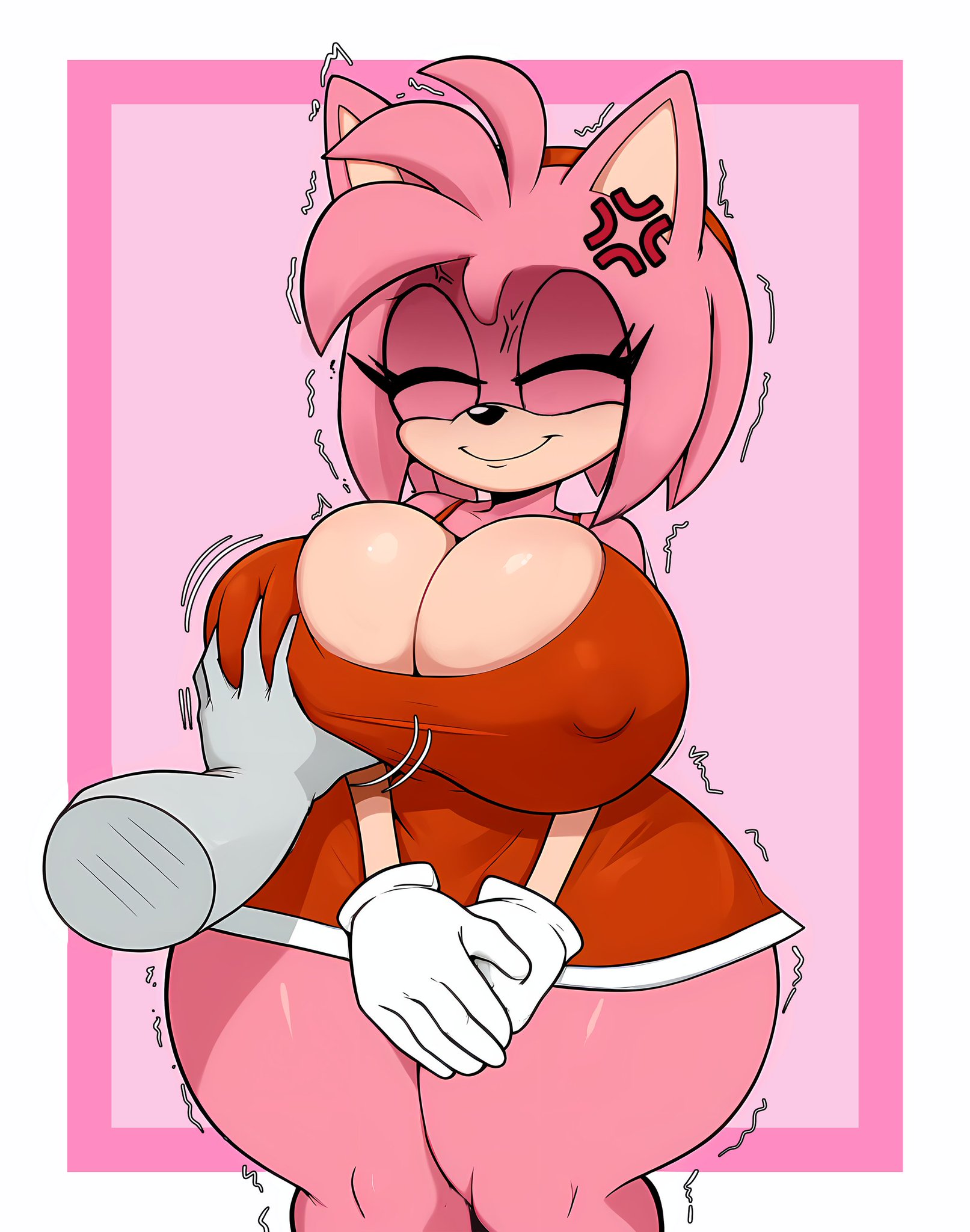 2024, ai assisted, ai generated, amy rose, annoyed, anthro, ass, big ass, big breasts, breast grab, breasts, dress, female, groping, groping breasts, huge ass, huge butt, monkechrome, pink skin, skinny arms thick body, sonic (series), tagme, thick thighs