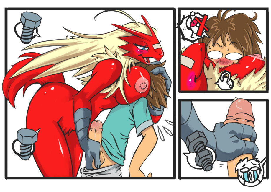 anthro assertive_female bittenhard blaziken blaziken_and_trainer breast_smother breasts clothes color comic dominant_female dubious_consent female handjob height_difference human human_on_pokemon interspecies male nintendo nipples nude penis pokemon pokemon_(species) pokephilia precum smaller_male smaller_male_larger_female tagme taller_female