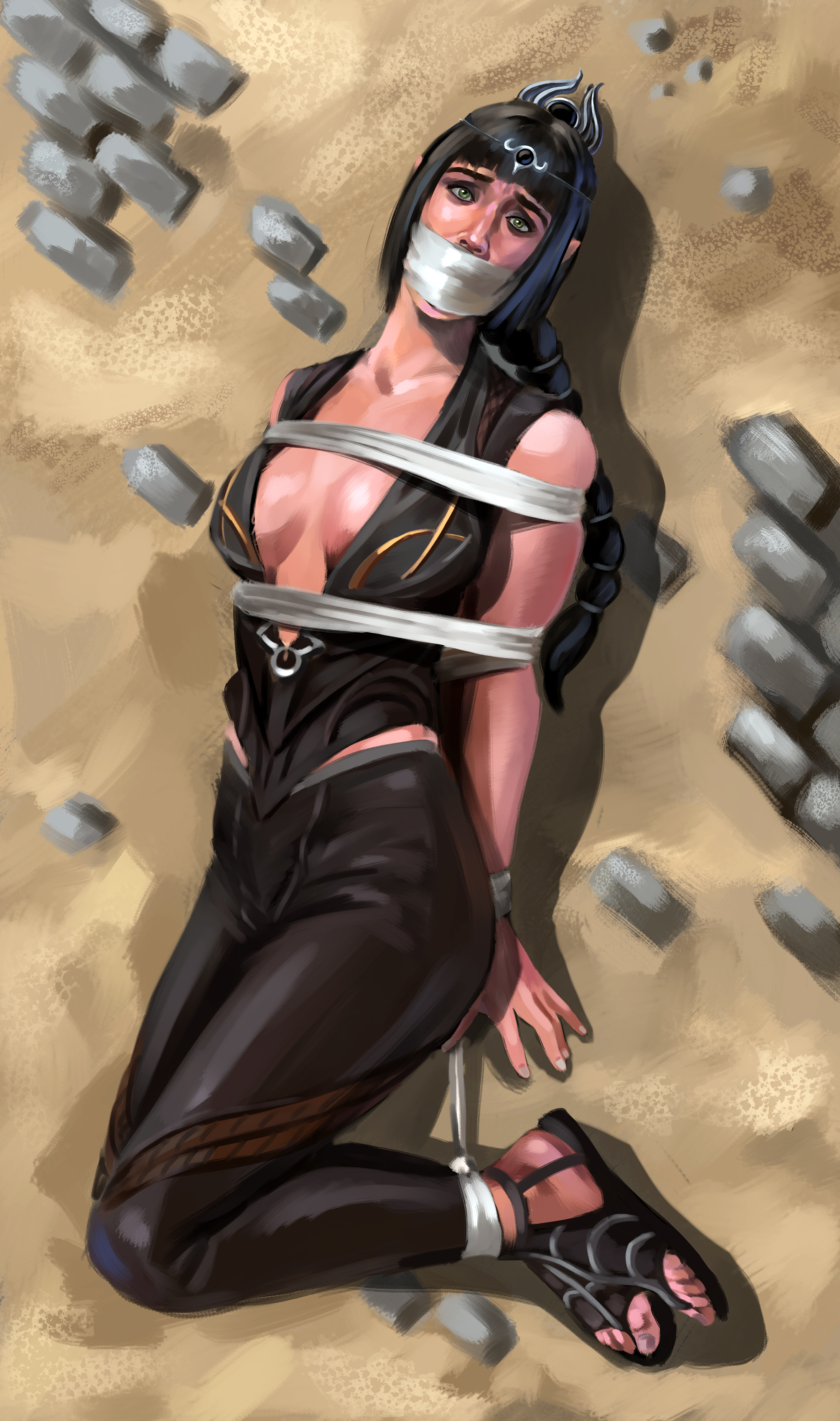 1girls, baldur's gate 3, bondage, bound, dungeons and dragons, female, female only, gagged, iavepo, shadowheart, solo, tagme, tape gag