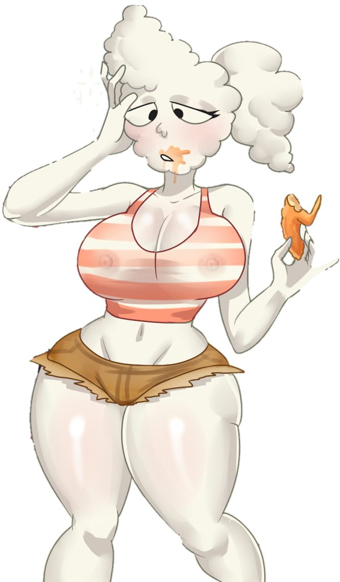 anthro big_breasts cartoon_network chicken_wing chicken_wings clothing cloud cloudy_jay dizzy edit female humanoid_cloud rakkunart regular_show short_shorts solo tank_top third-party_edit white_body