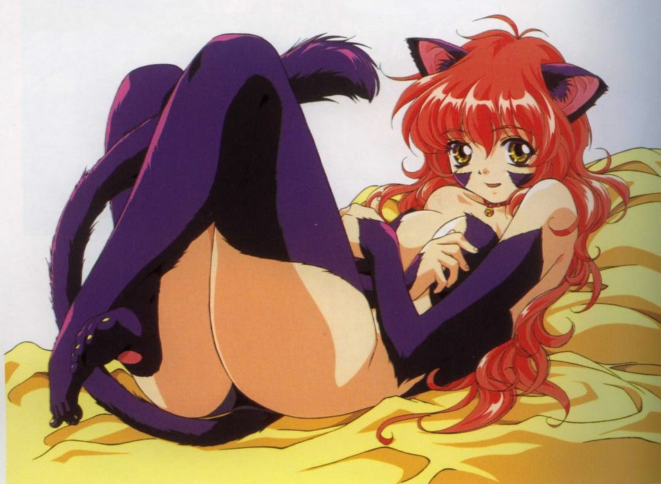 1girls animal_ears armlet back bed bell bell_collar breasts bridal_gauntlets cat_ears catgirl cleavage collar demon_girl facial_mark feet female female_only fur highres long_hair lying monster_girl neena nina_(words_worth) official_art on_back red_hair rin-sin scan smile swimsuit tail thighhighs toes very_long_hair words_worth yellow_eyes