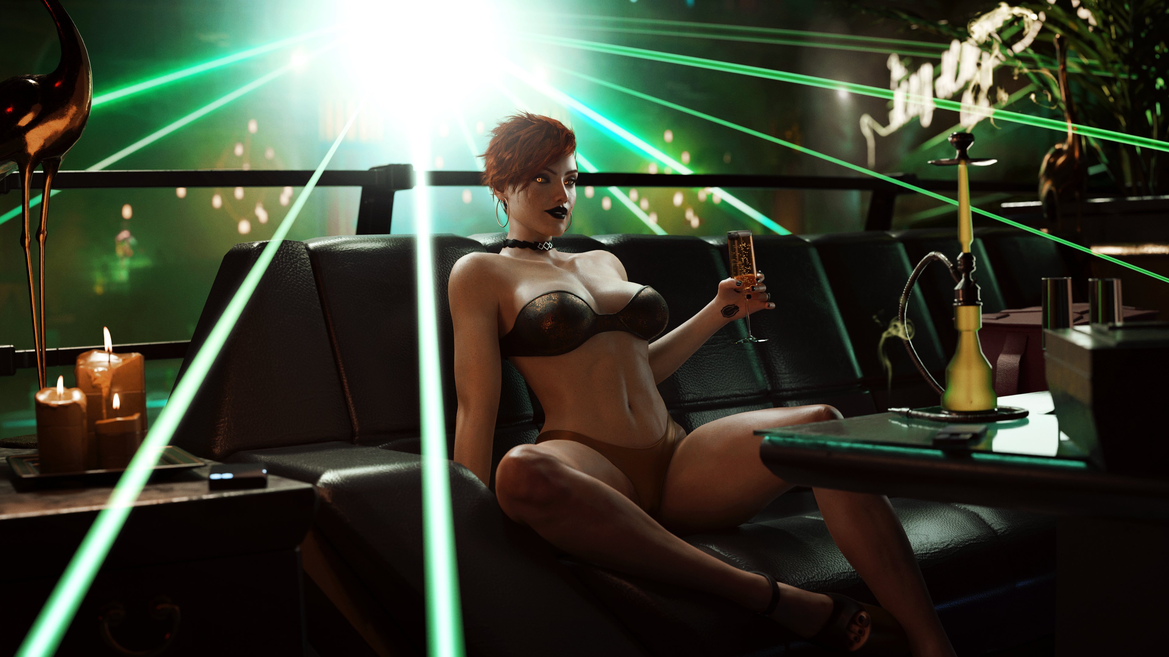 1girls, 3d, 4k, absurdres, aurore cassel, blender, bra, breasts, cleavage, cyberpunk 2077, dinoboy555, female, female only, highres, looking at viewer, panties, short hair, solo, underwear