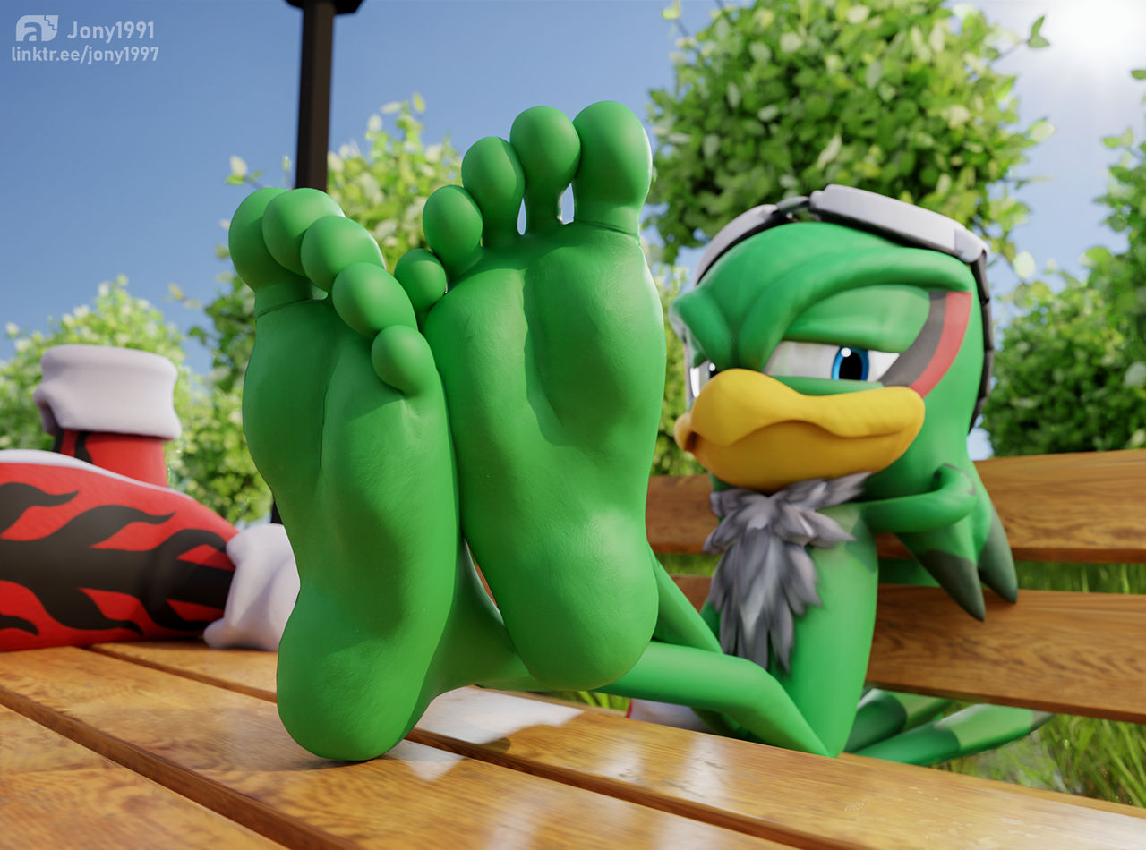 5_toes anthro barefoot feet feet_up foot_fetish foot_focus humanoid_feet jet_the_hawk jony1991 male male_feet male_foot_fetish outside park plantigrade sega soles solo sonic_(series) sonic_riders sonic_the_hedgehog_(series) toes