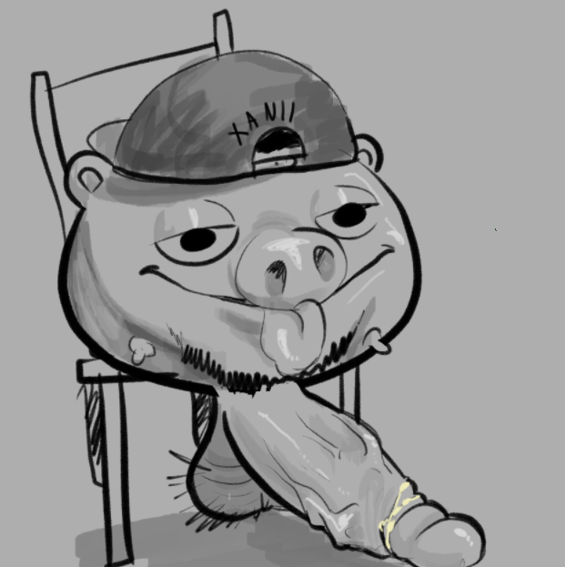 angry_birds backwards_baseball_cap balls big_cock chair greyscale hairy_balls male male_only monochrome nipples penis pig pig_(angry_birds) smegma sus_(pig) tagme tongue_out veiny_penis xanii