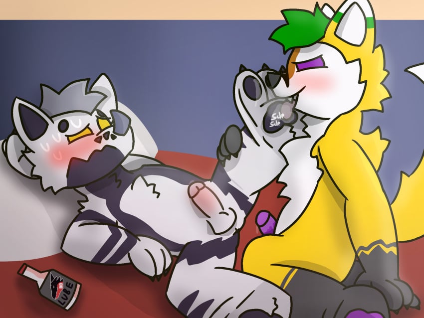 anthro bad_dragon bed betaetadelota blush bodily_fluids cum dominant duo feet foot_fetish foot_grab foot_lick foot_play foot_sniffing fur furniture genital_fluids imminent_anal imminent_sex licking lube male male/male maverick_(betaetadelota) pineapple_fox popufur sniffing submissive tongue unknown_artist white_body white_fur yellow_body yellow_fur youtube youtuber