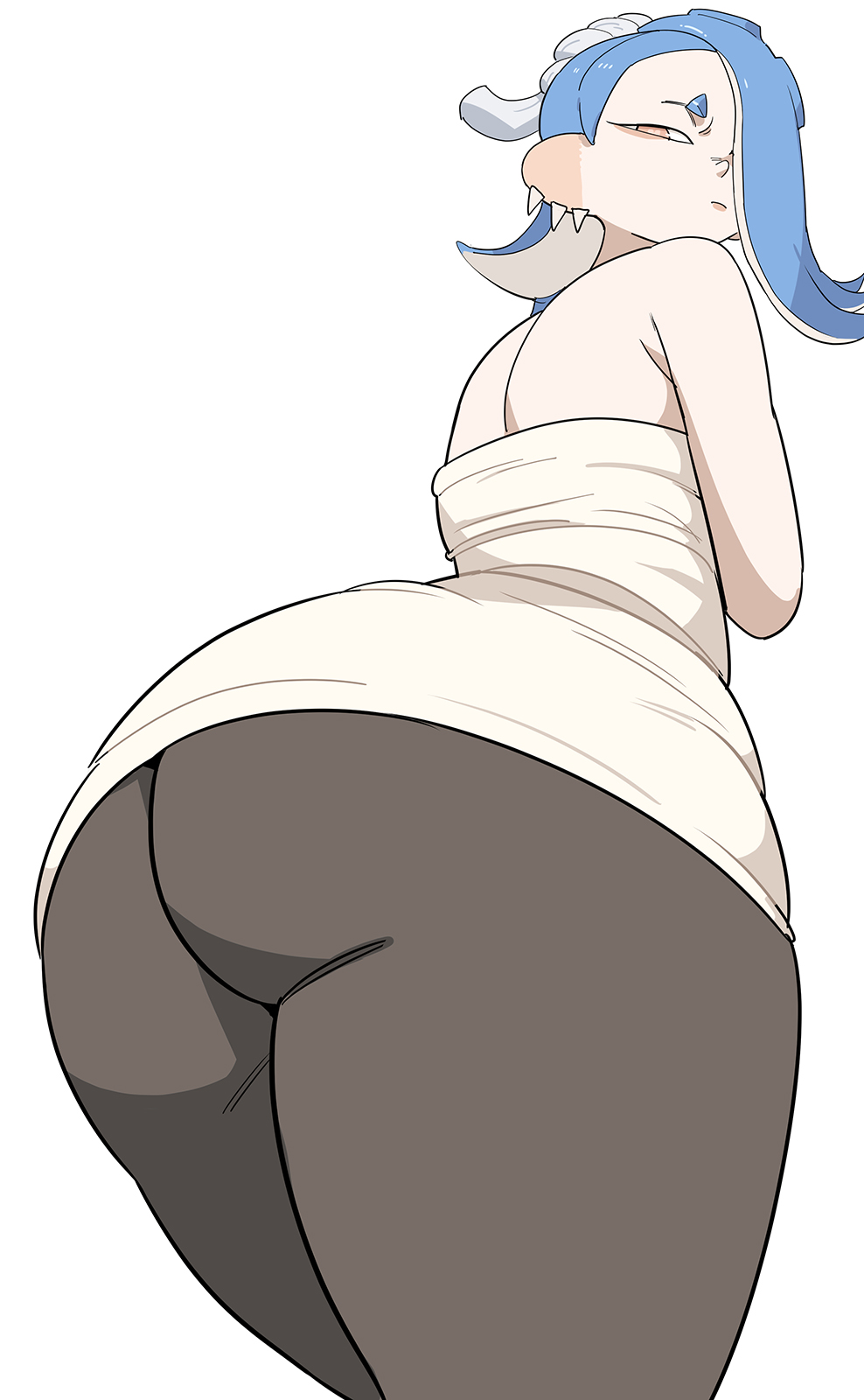 1girls ass blue_hair bottom_heavy breasts dat_ass dress hair_over_one_eye huge_ass light-skinned_female light_skin low-angle_view medium_breasts naughty_face nintendo octoling perky_breasts red_eyes shiver_(splatoon) splatoon splatoon_(series) splatoon_3 tentacle_hair tights yuta_agc