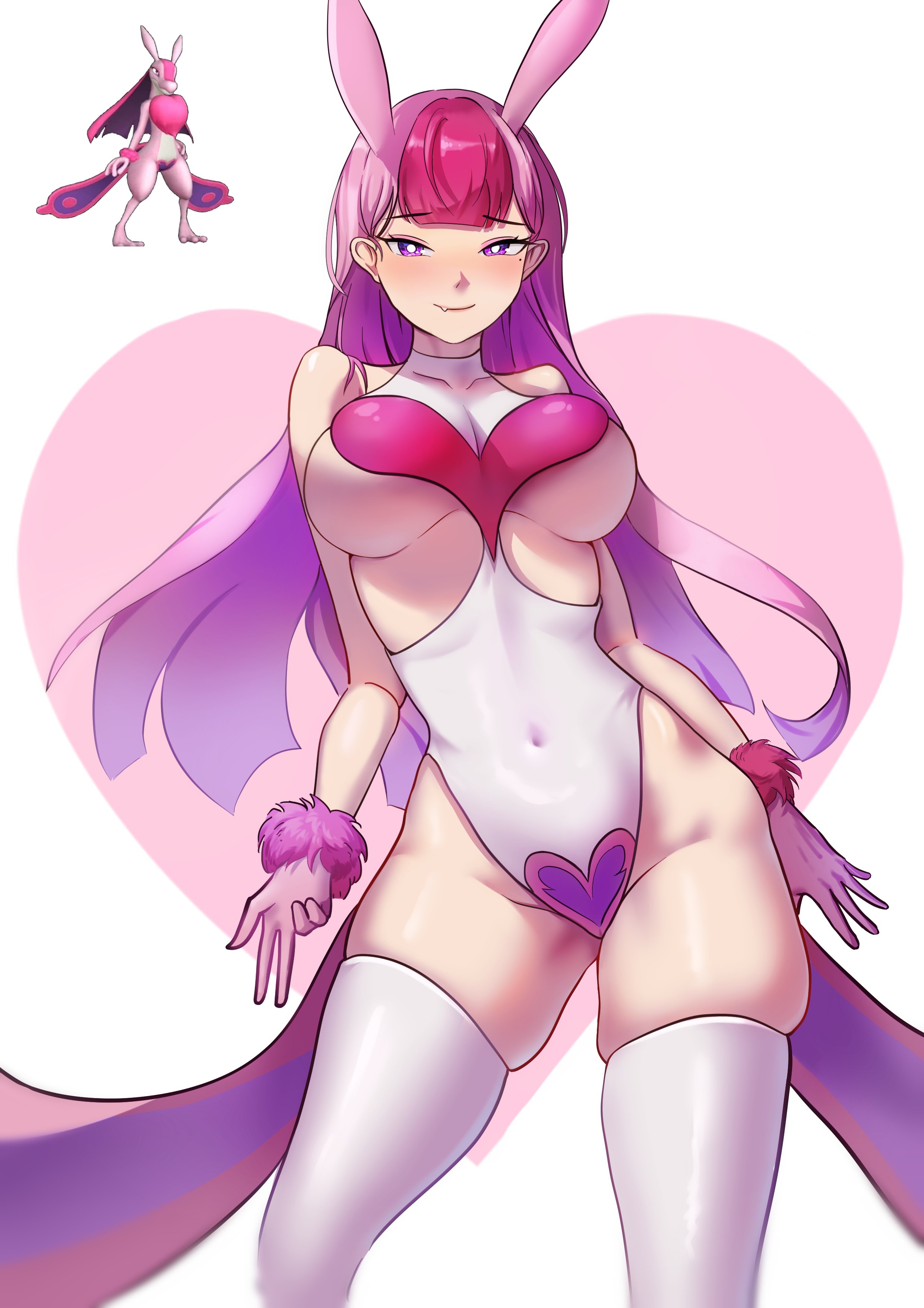 3 fingers, 3 toes, 5 fingers, anthro, artist request, ass, big ass, big breasts, big thighs, blush, breasts, female, fur, furry, huge ass, huge thighs, human, humanized, humanoid, long ears, looking at viewer, lovander, pal (species), palworld, pink eyes, pink hair, purple eyes, tagme, thick hips, thick thighs, thighhighs, thighs