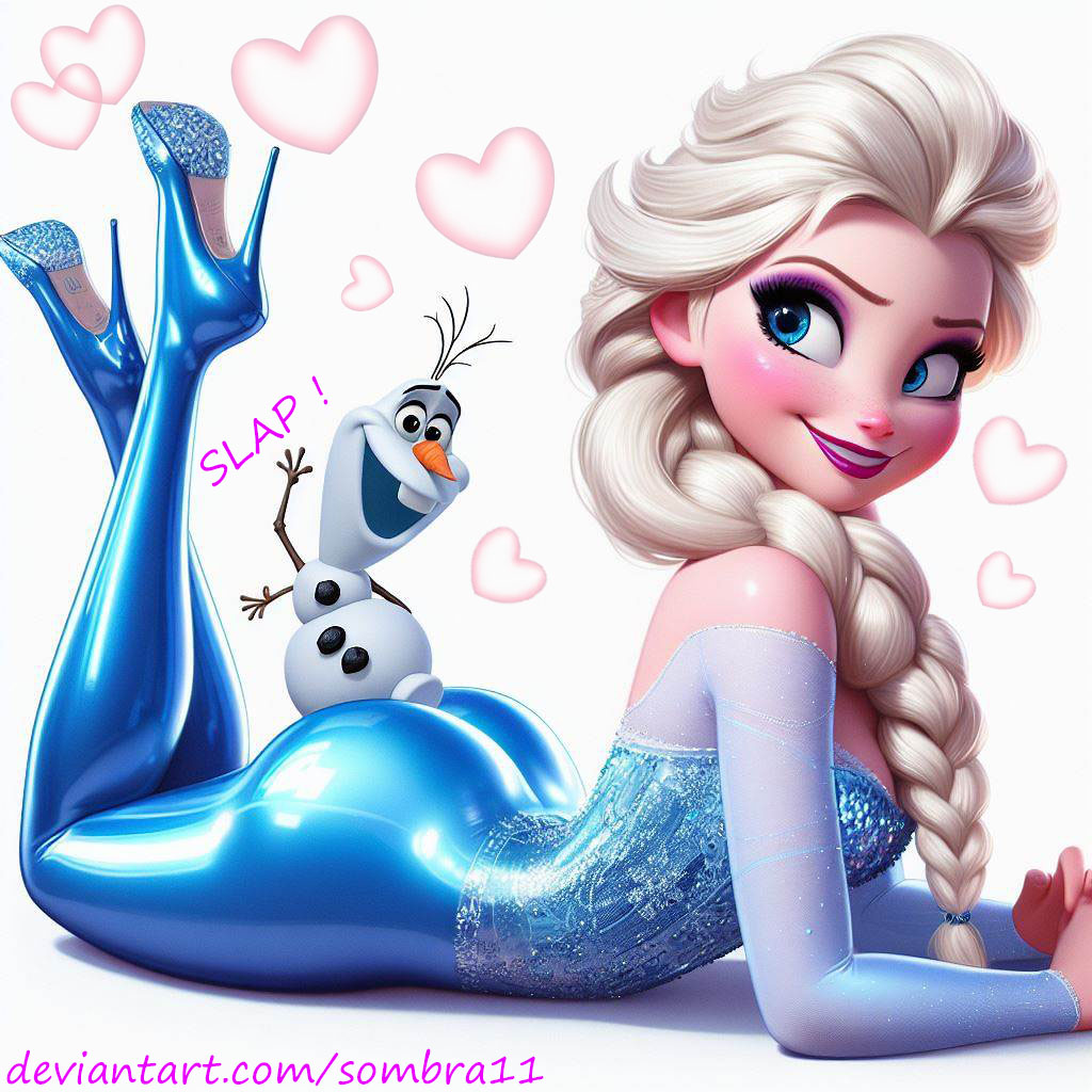 ai_generated ass bodysuit elsa_(frozen) frozen_(film) high_heels olaf_(frozen) slap sombra11