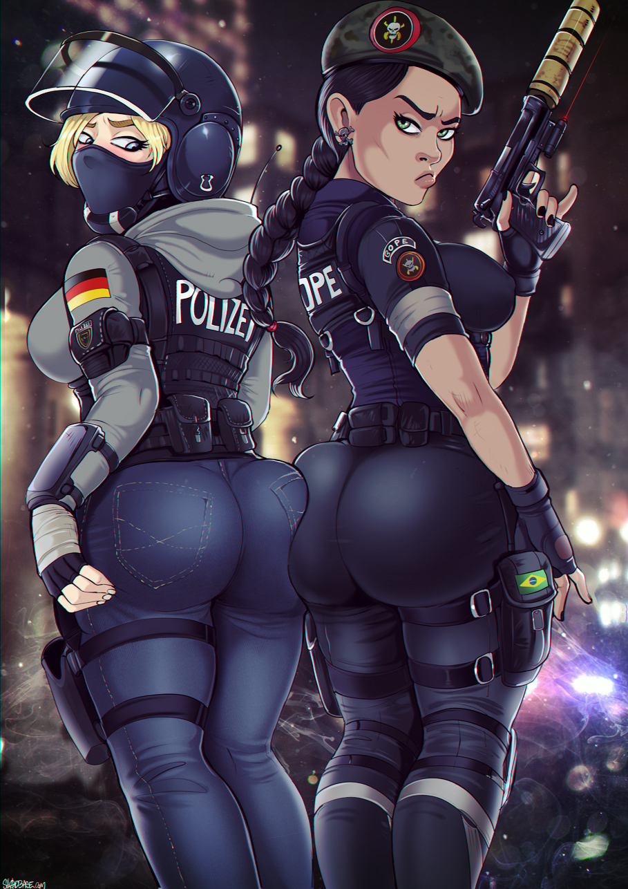 2girls ass ass_to_ass big_ass black_hair blonde_hair blue_eyes brazilian brazilian_female breasts bubble_ass bubble_butt cap caveira_(rainbow_six) covered_breasts covered_nipples dat_ass double_ass_focus erect_nipples fat_ass female female_only fingerless_gloves gloves green_eyes hat helmet hips huge_ass huge_breasts iq_(rainbow_six) jeans large_ass large_breasts legs lips long_hair nail_polish pants rainbow_six rainbow_six_siege redbone shadman sideboob skin_tight take_your_pick thighs tight_jeans tight_pants tom_clancy yuri