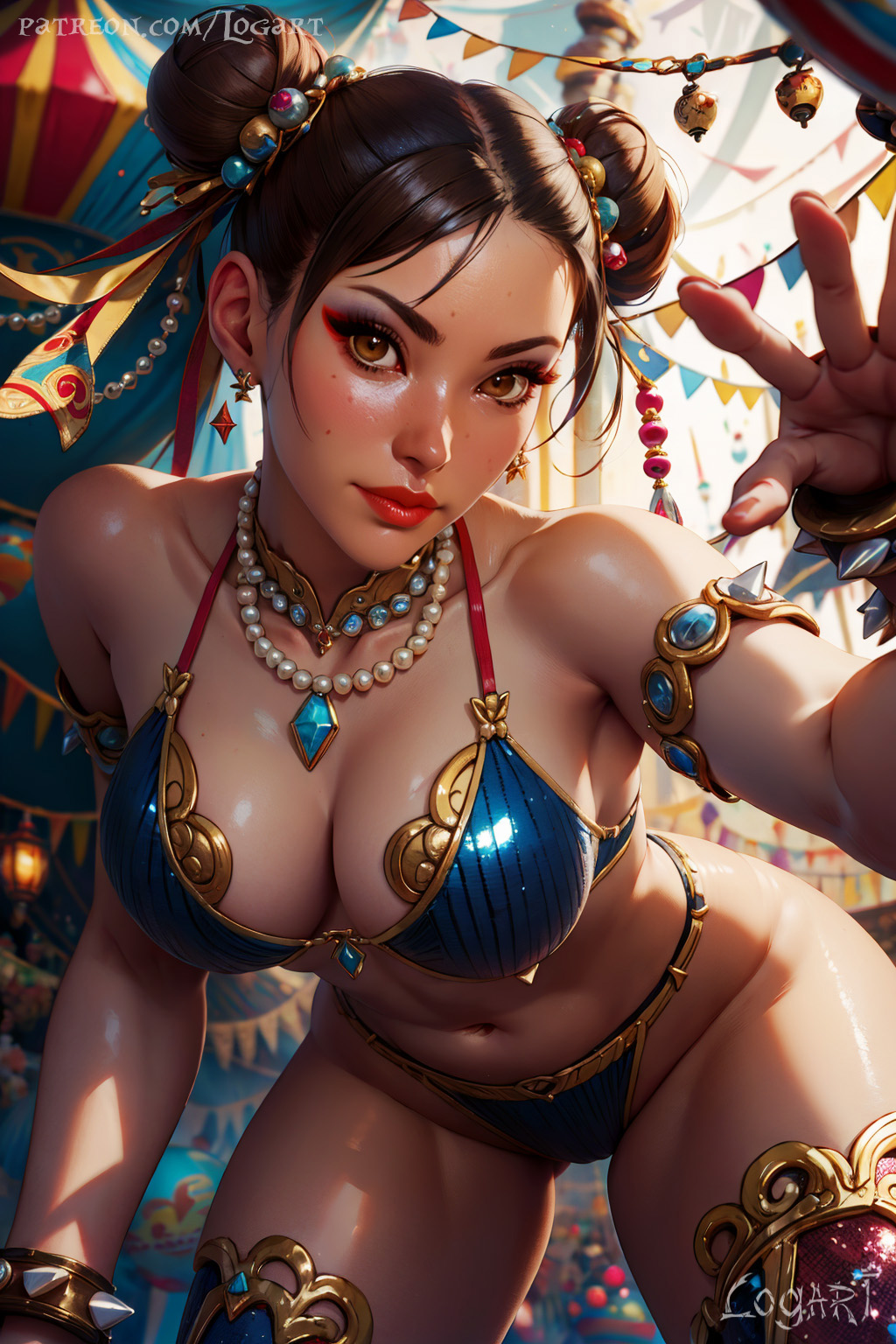 1girls 3d absurdres ai_generated artist_upload belly belly_dancer belly_dancer_outfit big_breasts bikini bun_cover bun_hair capcom carnival chun-li cleavage dancer_outfit detailed female female_only harem_outfit high_quality highres hourglass_figure jewel jewelry large_breasts leak logart samba seductive self_upload sensitive solo stable_diffusion street_fighter street_fighter_6 tagme