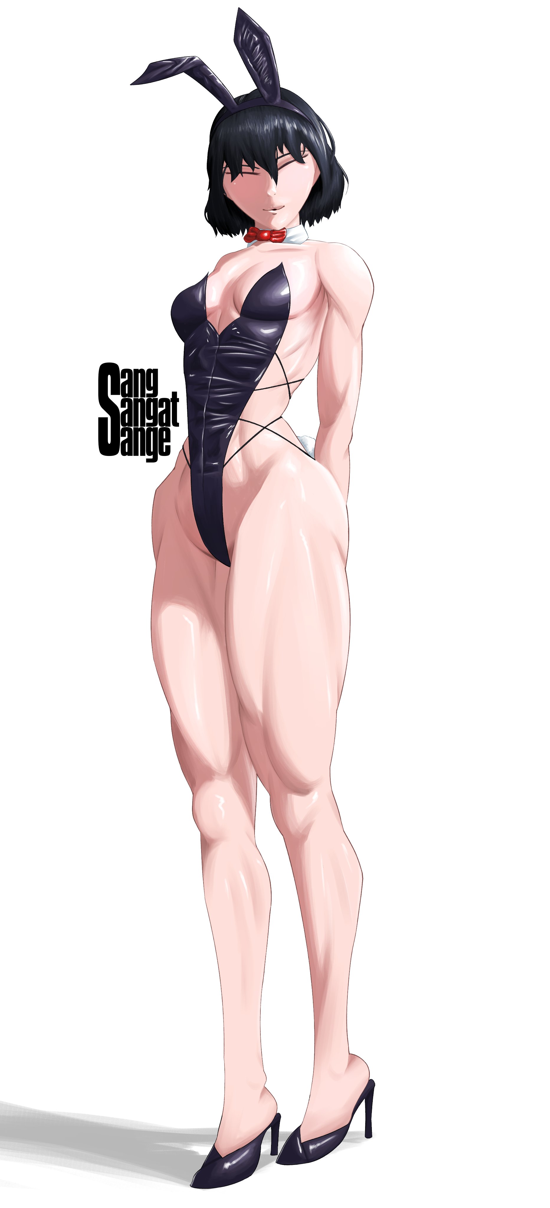 1girls, athletic, athletic female, bunny ears, bunny girl, bunny tail, bunnysuit, closed eyes, female, female only, fit, fit female, heels, high heels, muscular, muscular female, sangsangatsange, solo, solo female