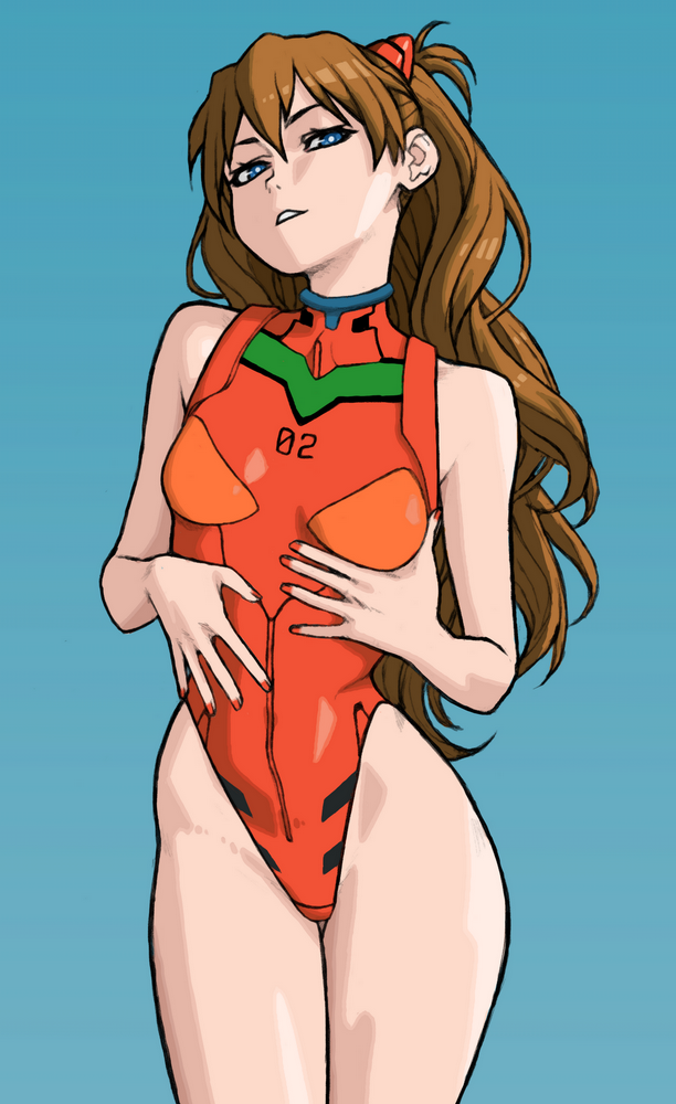 asuka_langley_sohryu bare_shoulders bare_thighs blue_eyes female female_only fully_clothed leotard neon_genesis_evangelion neopn_genesis_evangelion pelvic_bone pelvic_line red_hair revealing_clothes swimsuit swimwear thong thong_leotard tight_clothing wabaki