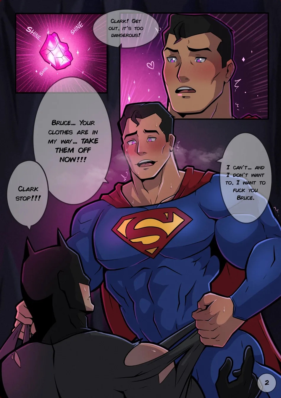 2boys all_draw batman batman_(series) black_hair bruce_wayne clark_kent clothes_ripping comic dc dc_comics gay horny male male/male male_only pink_kryptonite superman superman_(series) yaoi